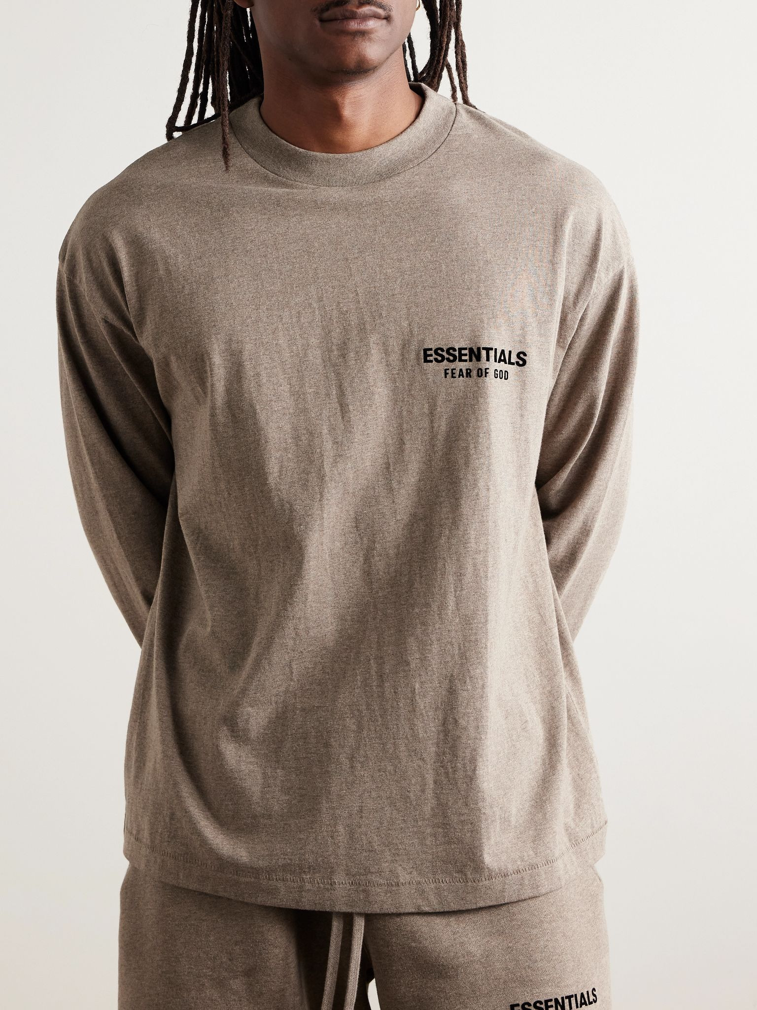 Logo-Appliquéd Cotton-Jersey T-Shirt Taupe - 3