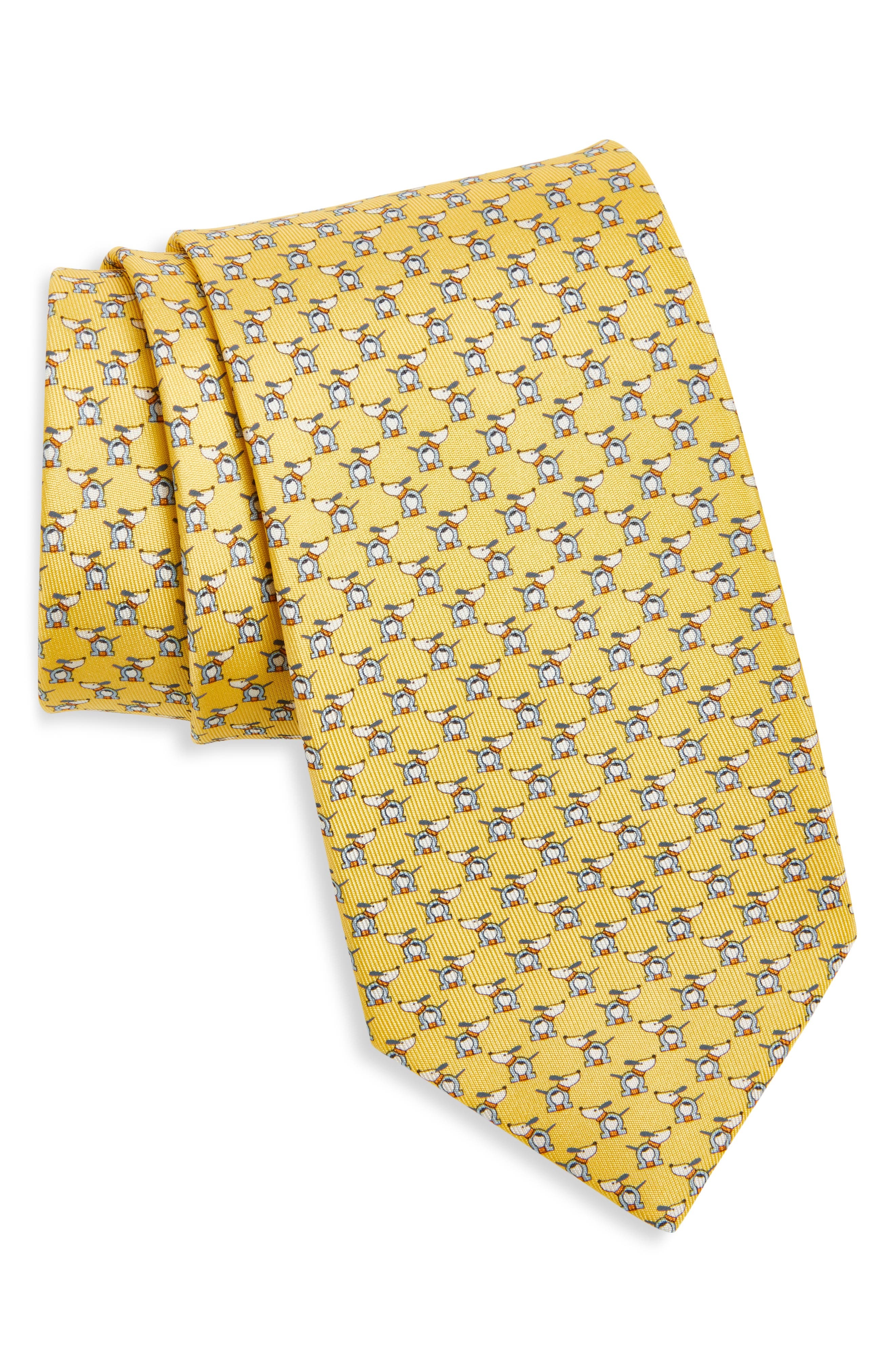 FERRAGAMO Oreste Dog Gancini Print Silk Tie in F.giallo at Nordstrom - 1