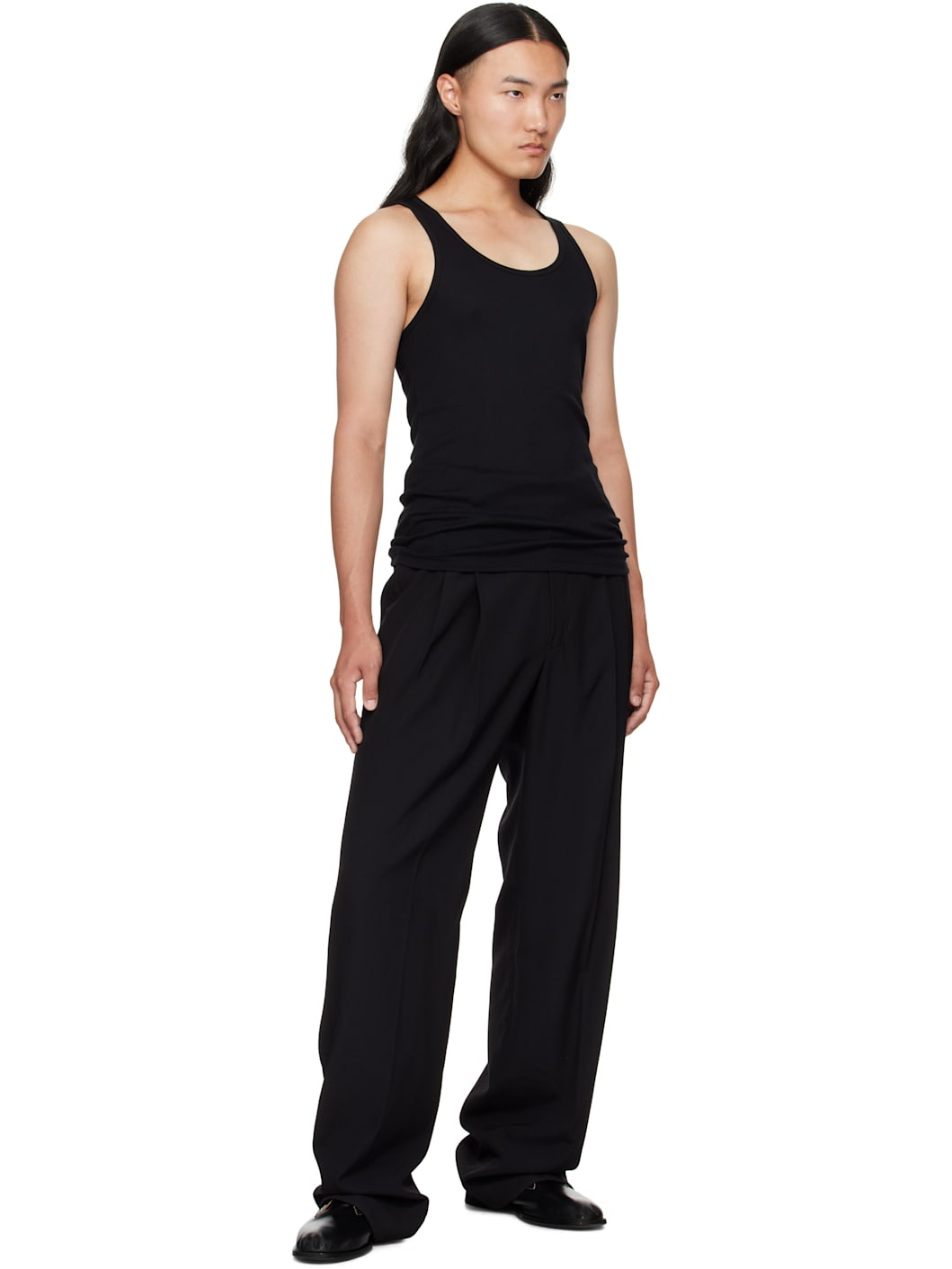 Black Cotton & Modal Rib Tank Top - 4