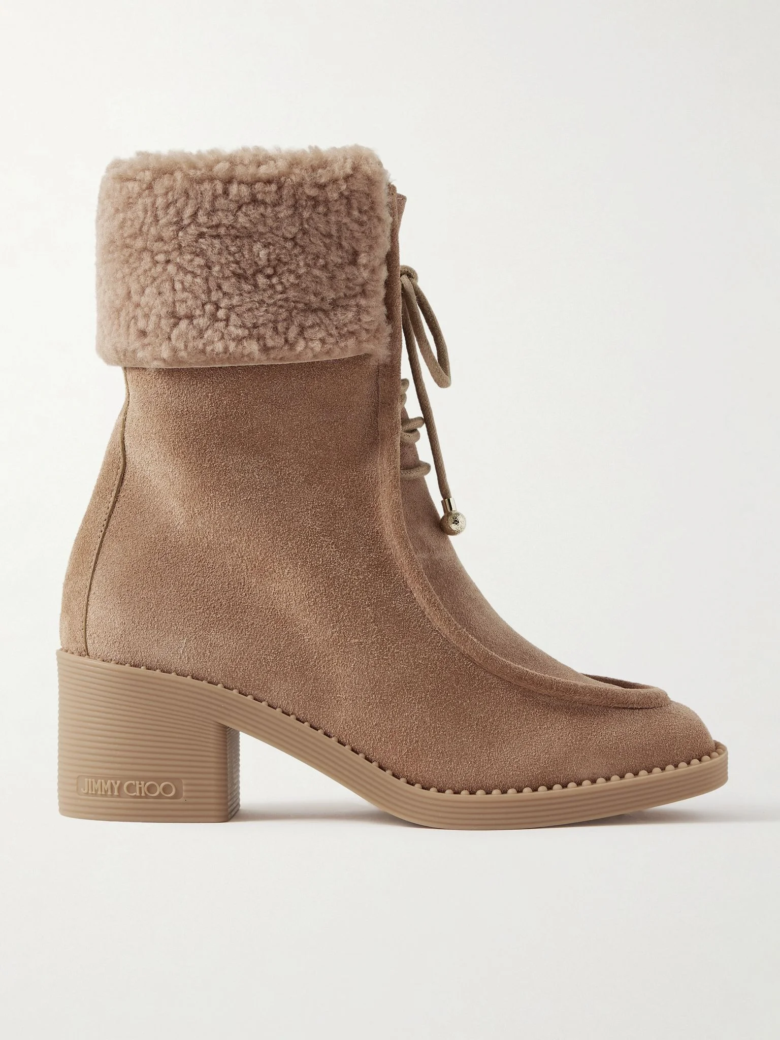 Hali 60 shearling-trimmed suede ankle boots Light brown - 1