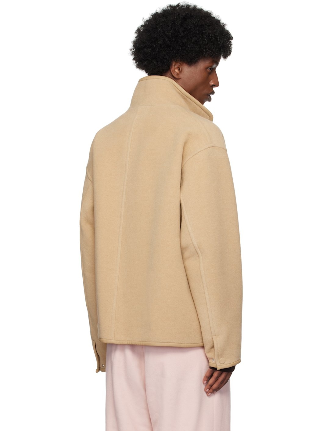 Beige Double Cloth Heavy Pile Zip Jacket - 3