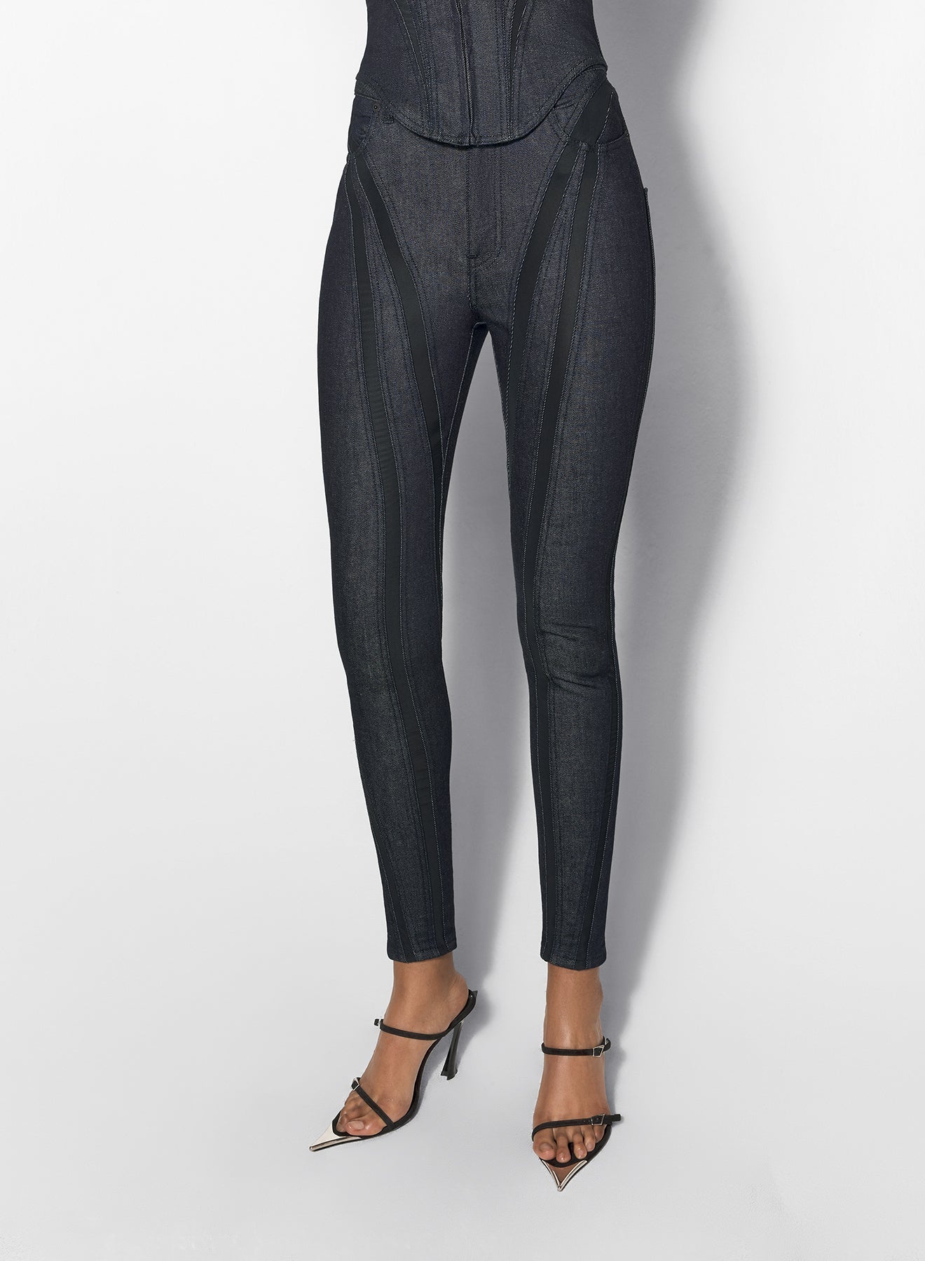 black mesh raw denim skinny jeans - 3