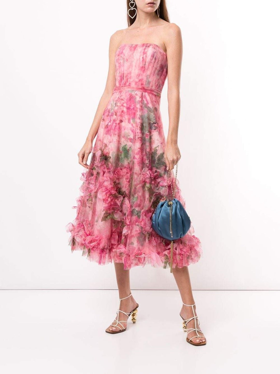 FLORAL PRINT RUFFLED TRIM GOWN - 1