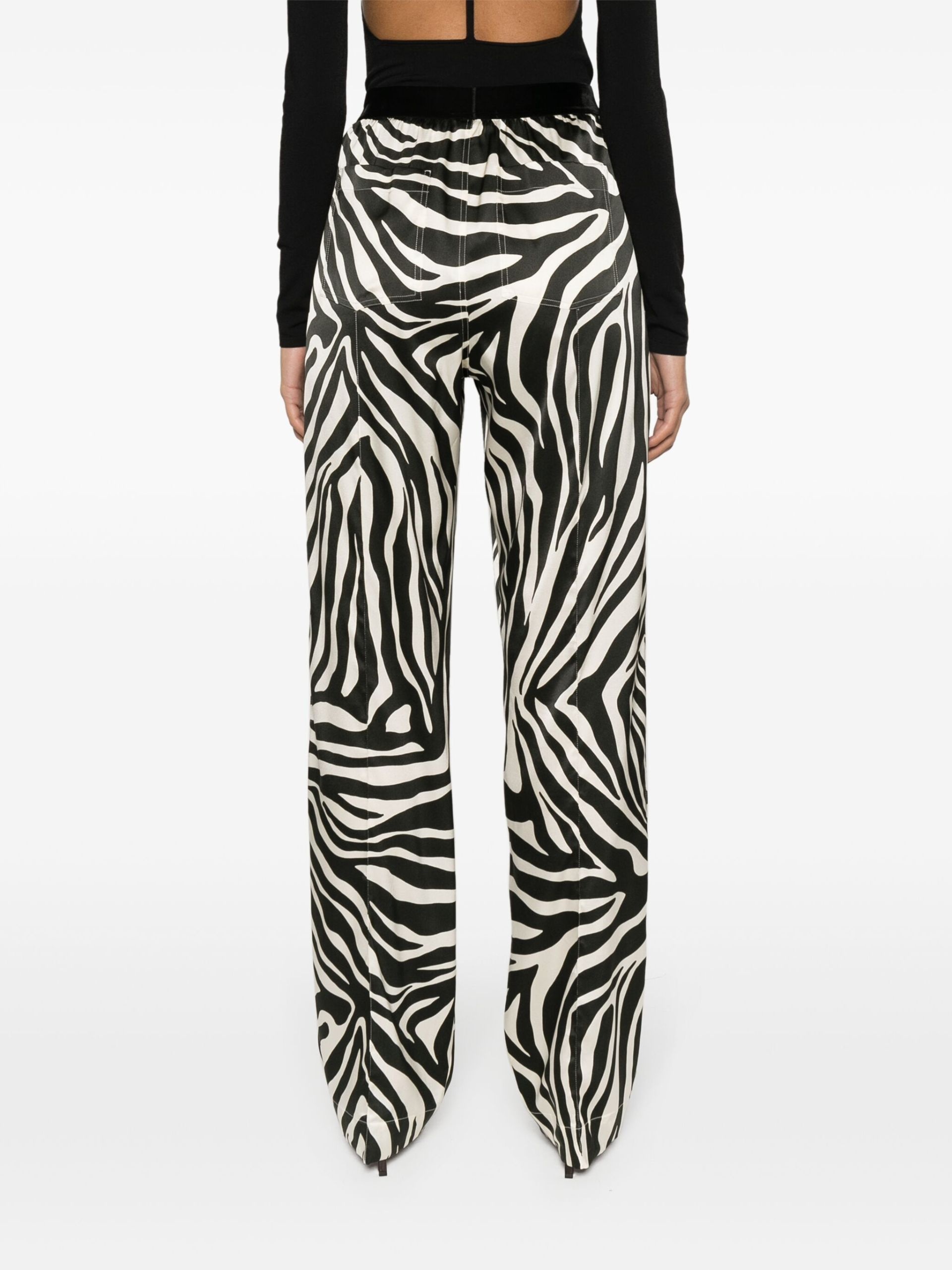 black zebra-print silk trousers - 4