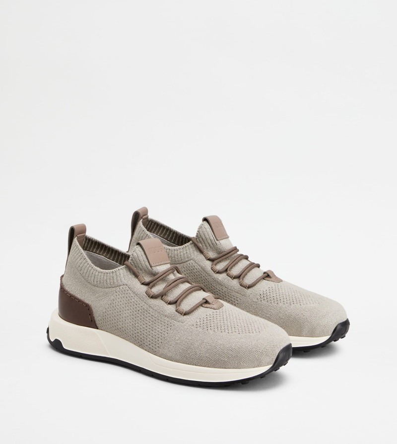 SOCK SNEAKERS IN TECHNICAL FABRIC AND LEATHER - GREY, BROWN 2