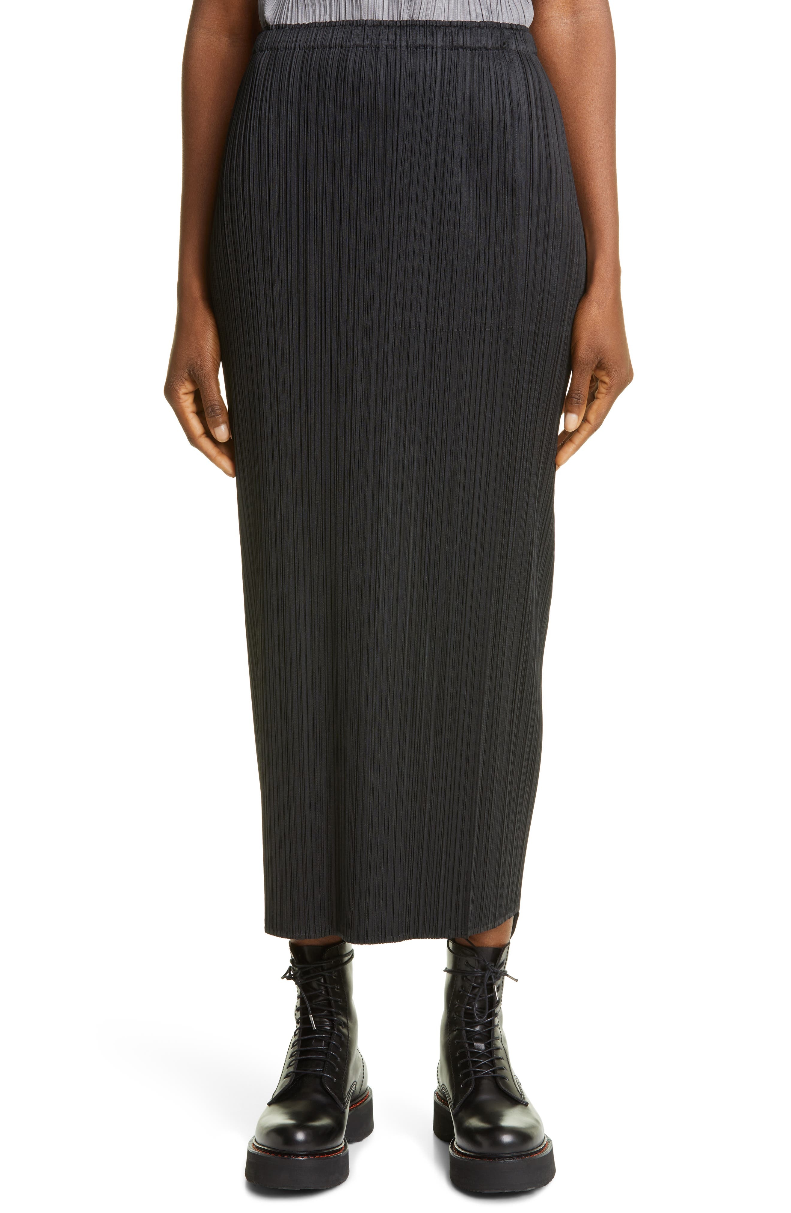 Pleats Please Issey Miyake Basics Pleated Midi Skirt in Black at Nordstrom - 1