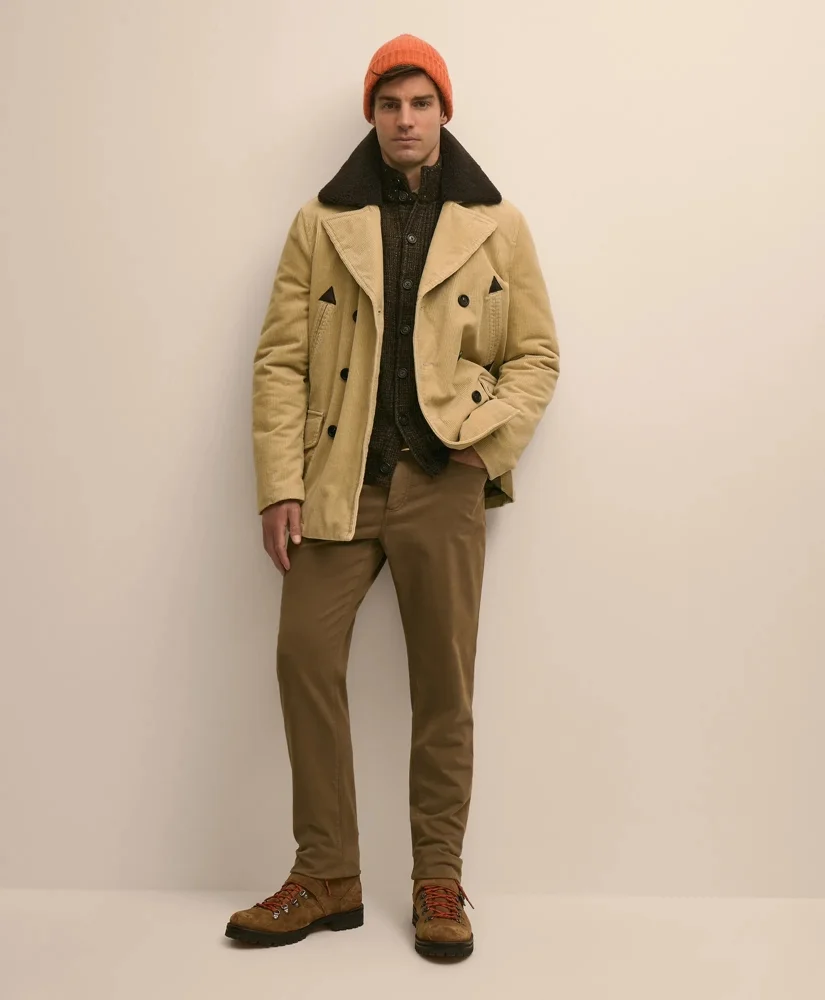 Corduroy Peacoat with Removable Shearling Collar - 1