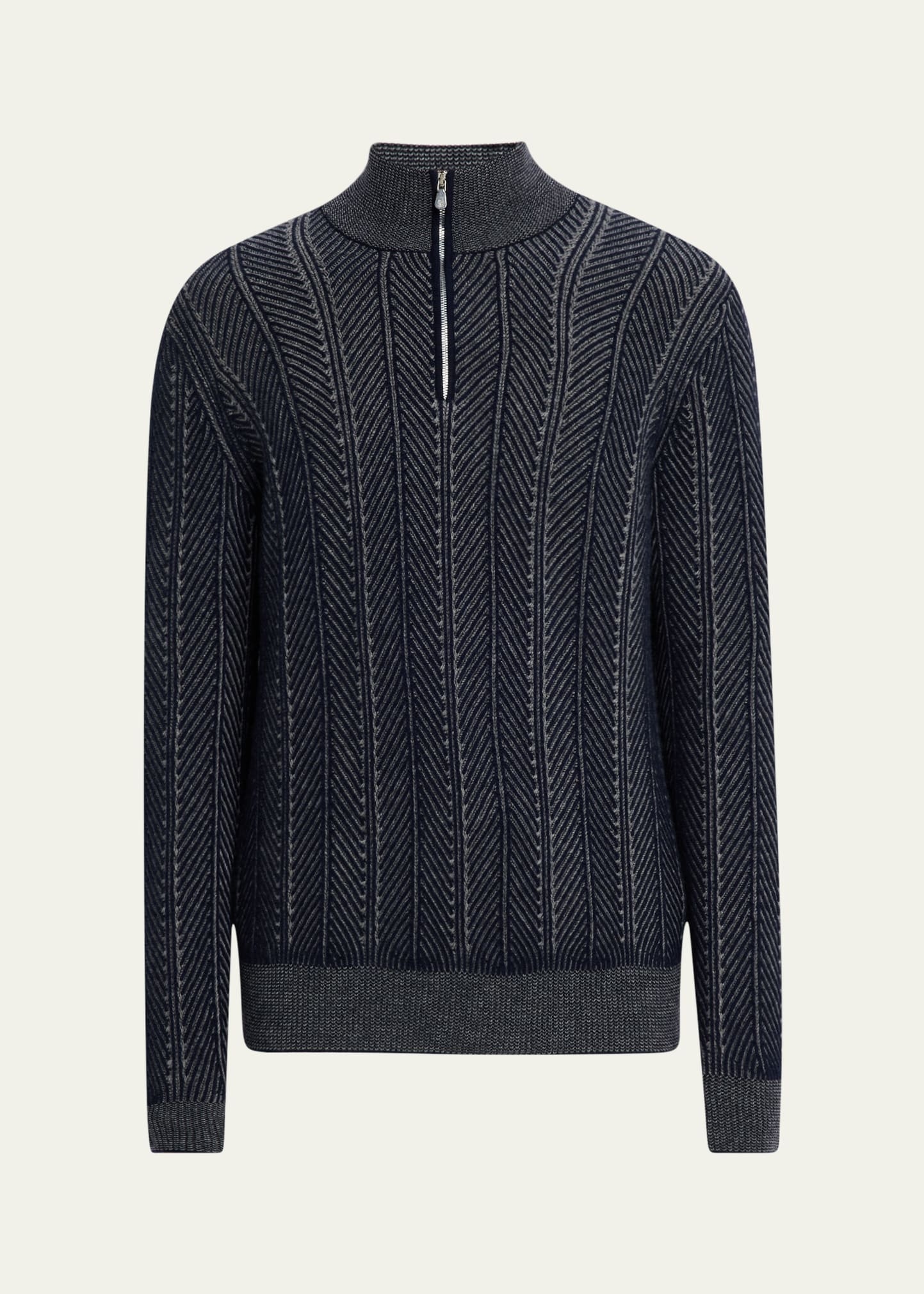 Men's Cashmere Chevron Vanise Quarter-Zip Sweater - 1