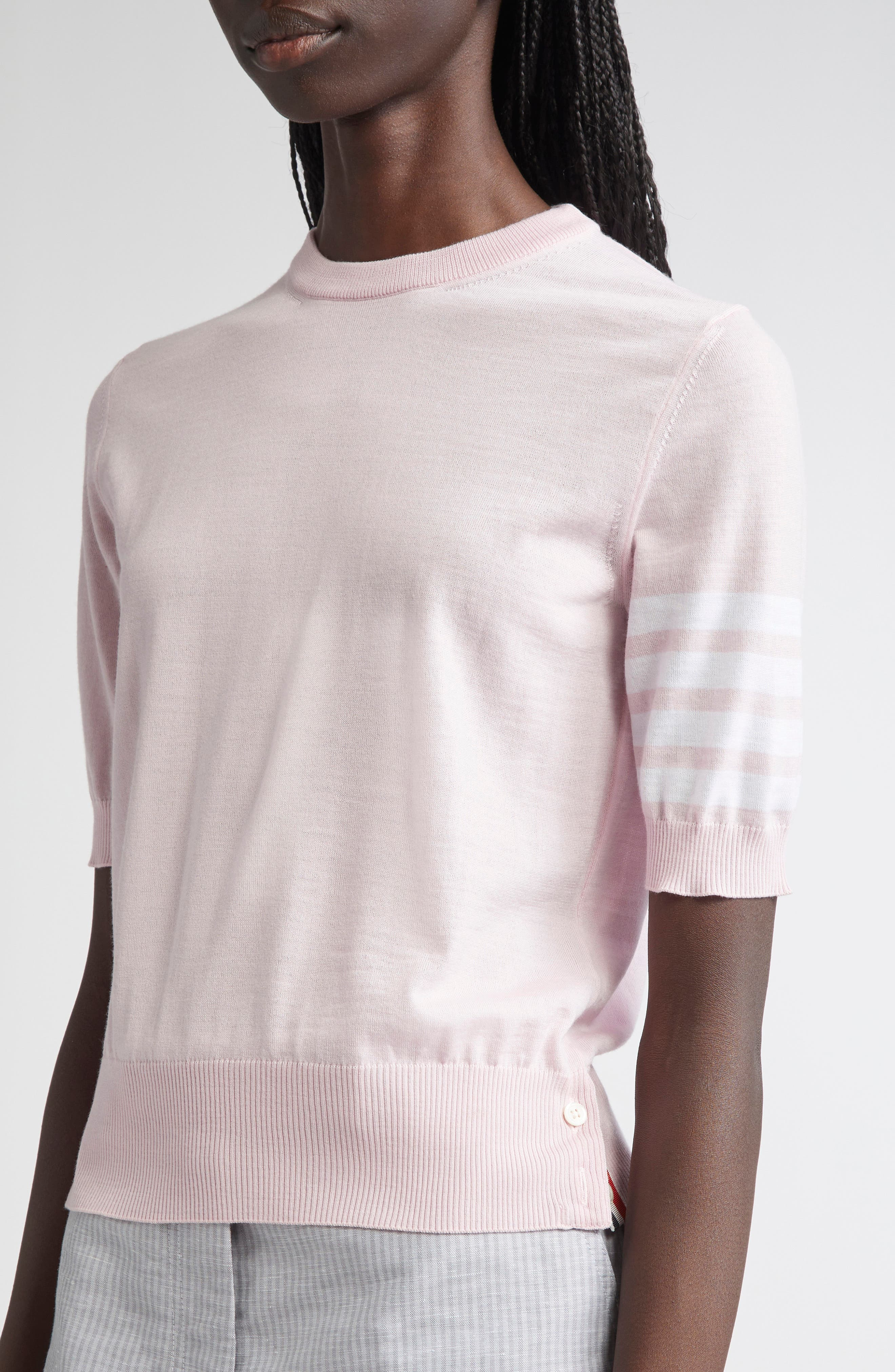 Thom Browne 4-Bar Short Sleeve Wool Blend Sweater in Light Pink at Nordstrom - 5