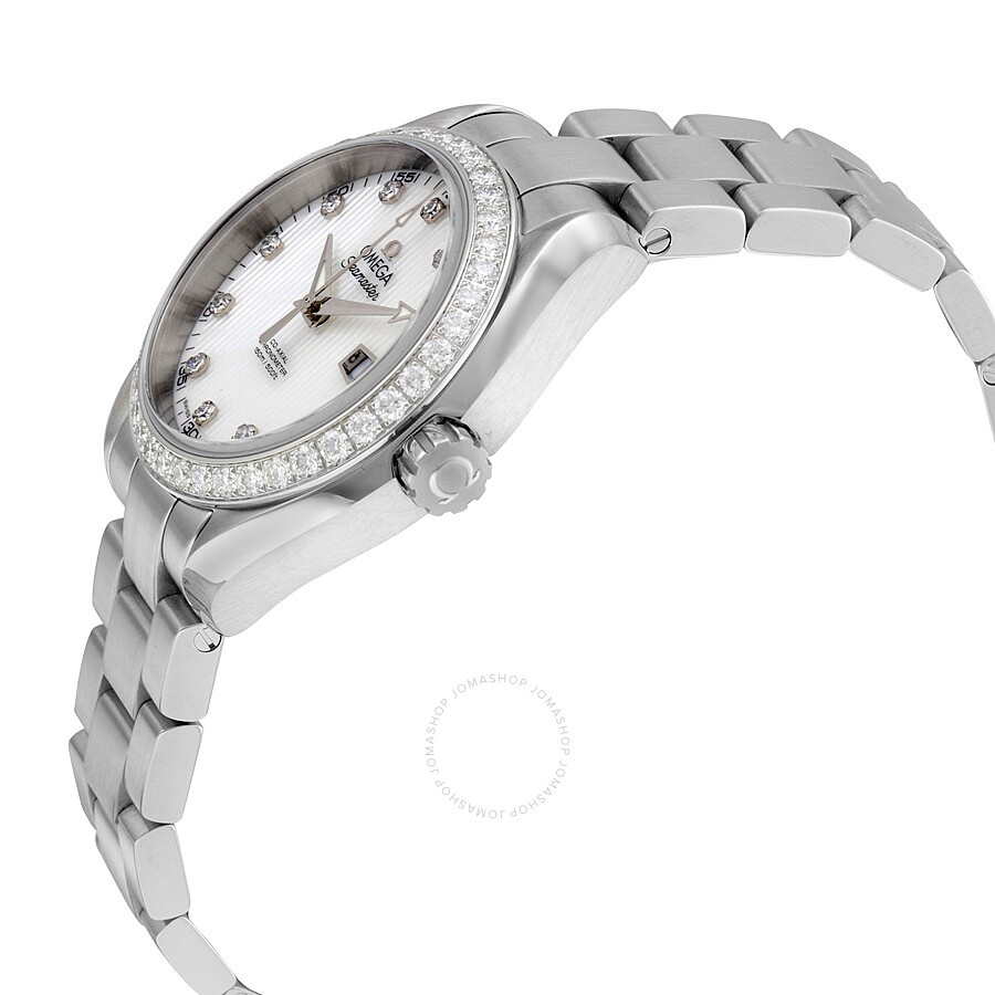 Pre-owned Omega Seamaster Aqua Terra Diamond White Mother of Pearl Dial Ladies Watch 231.15.34.20.55 - 2