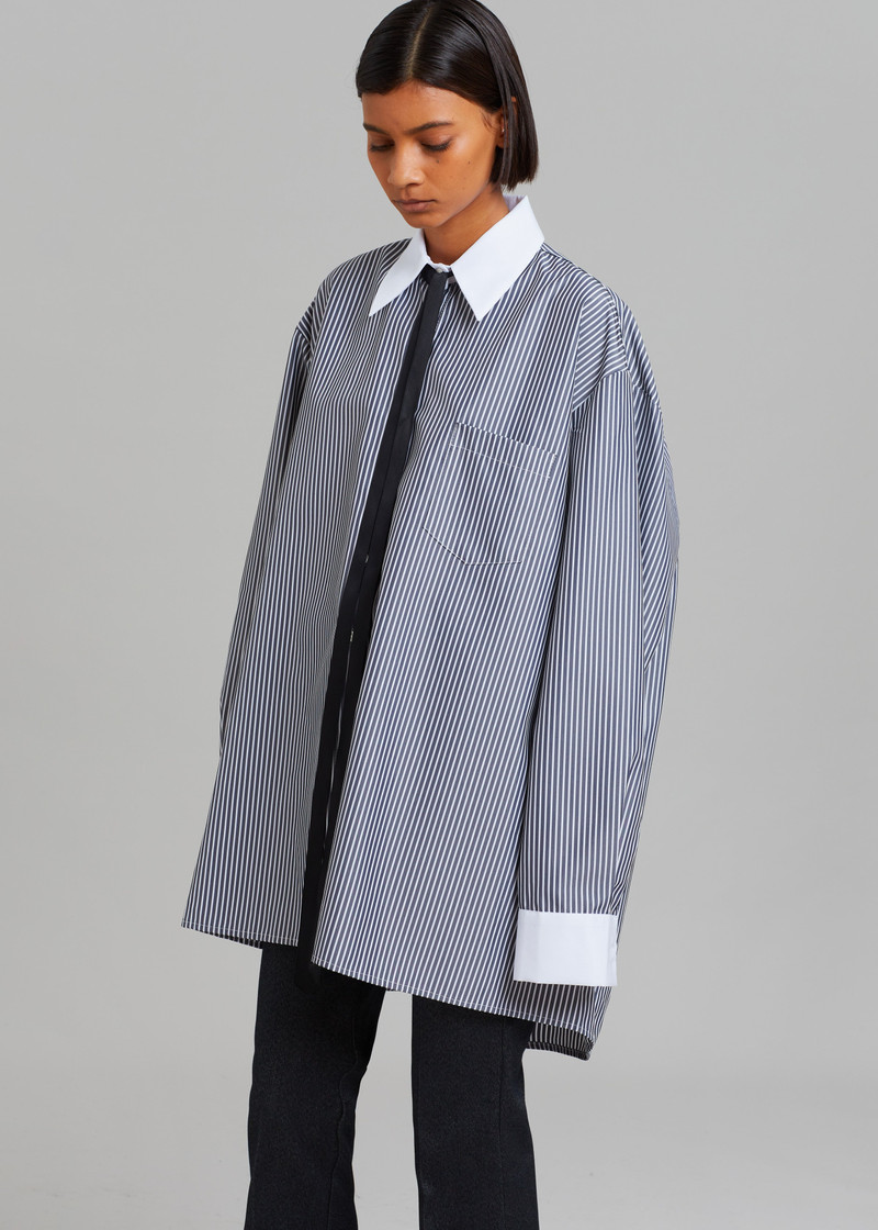 Jany Tie-Neck Shirt - Black Stripe 6