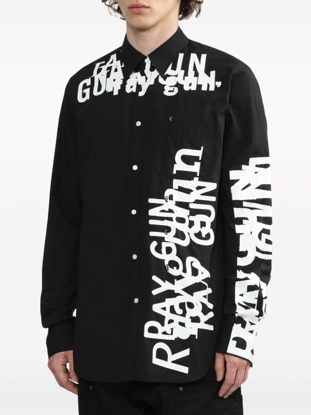 graphic letter-print two-tone shirt - 3