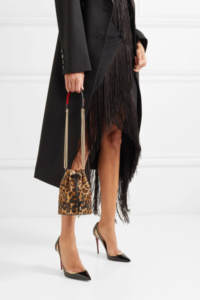 Christian Louboutin Marie Jane embellished leopard-print Lurex and leather bucket bag outlook