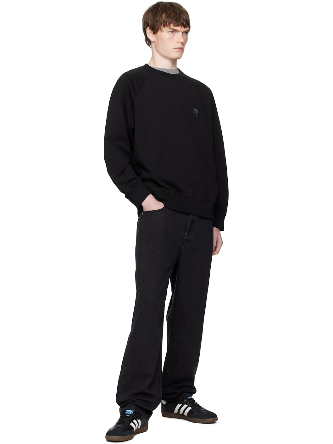 Black Bold Fox Head Patch Oversized Sweatshirt - 4