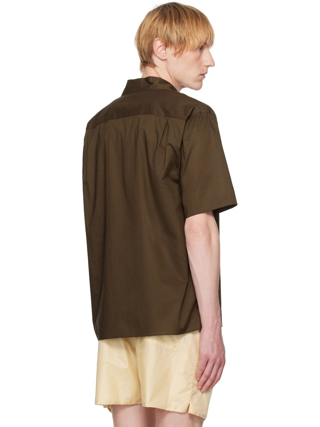 Brown Washed Finx Typewriter Open Collar Half Sleeved Shirt - 3