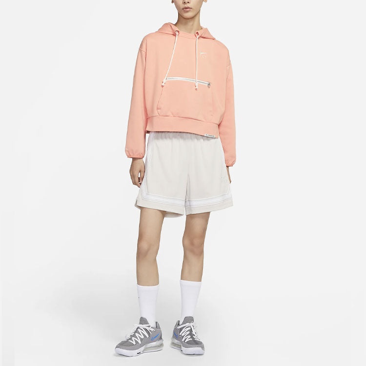(WMNS) Nike Embroidered Logo Big Pocket Short Sports Hoodie Light Orange DA6484-824 - 3