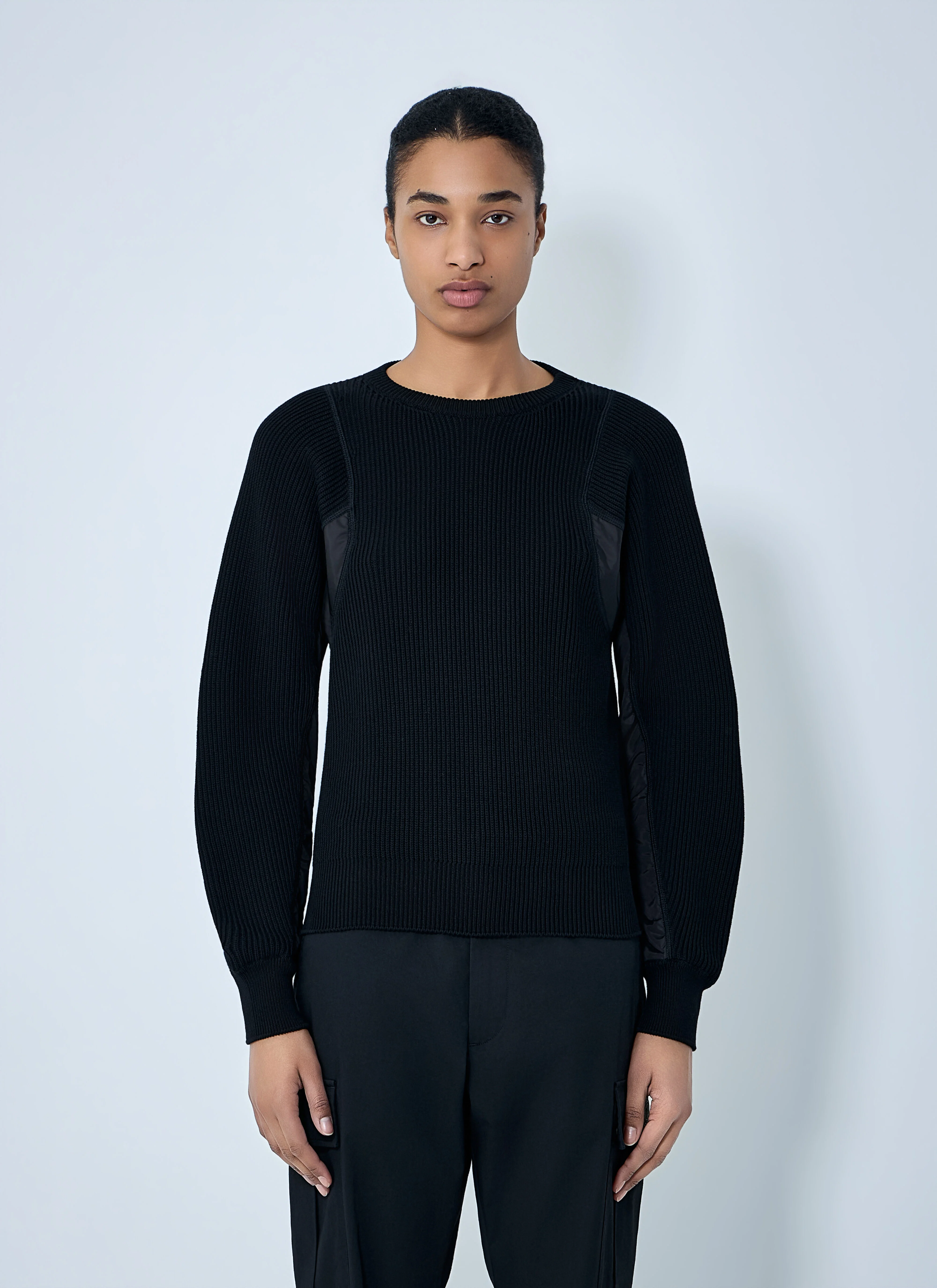 Ribbed Knit Sweater with Contrast Panels - 1