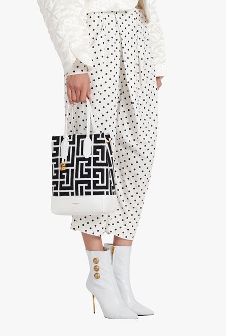 Bicolor white and black jacquard Folded Shopping bag - 9