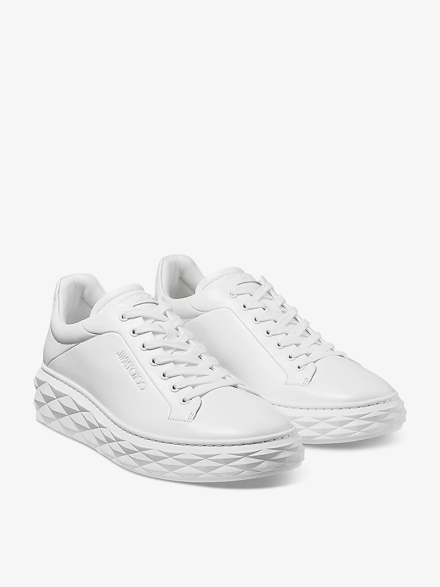 Diamond Maxi logo-embossed leather low-top trainers - 3