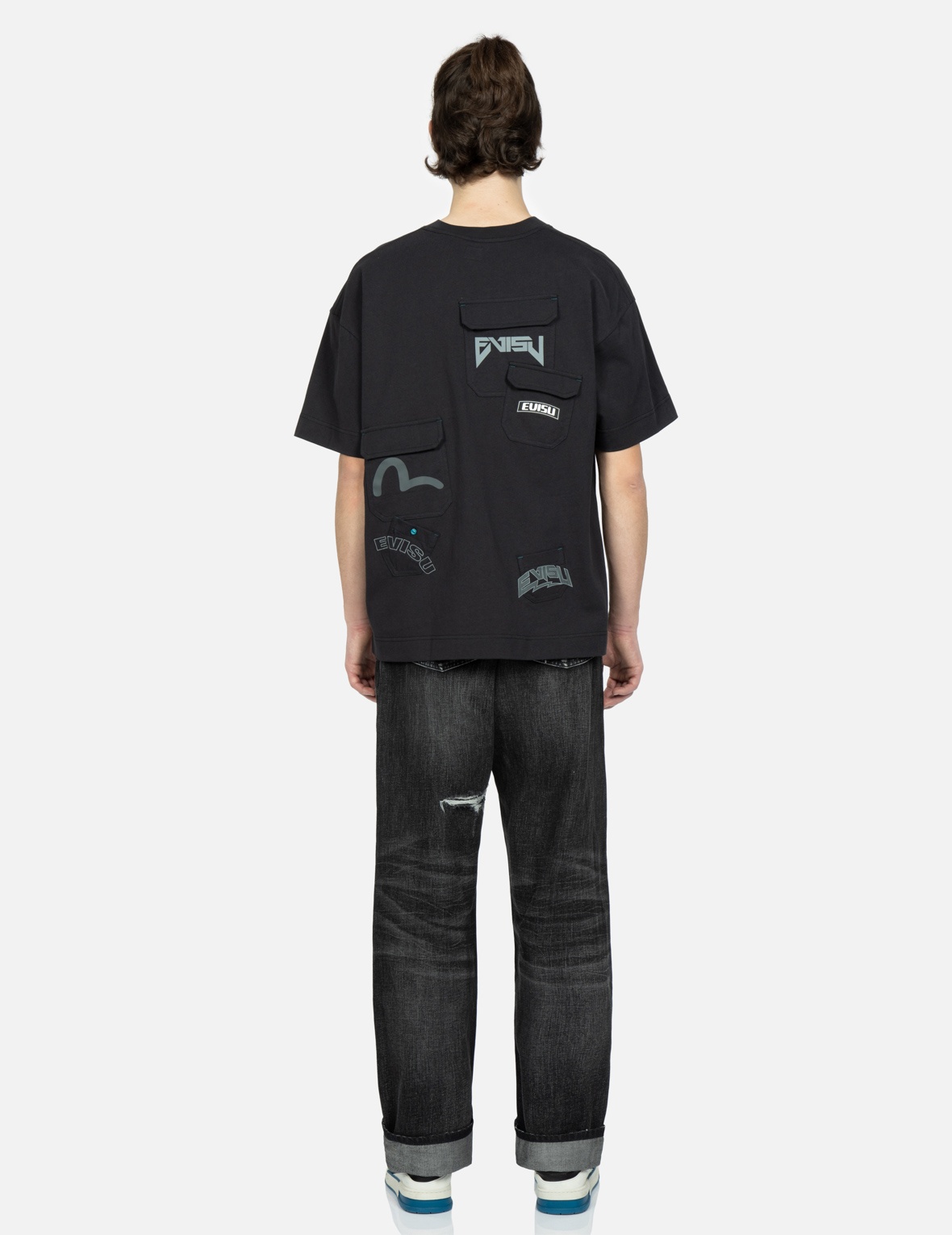 LOGO PRINT LOOSE-FIT DISTRESSED DENIM JEANS - 6