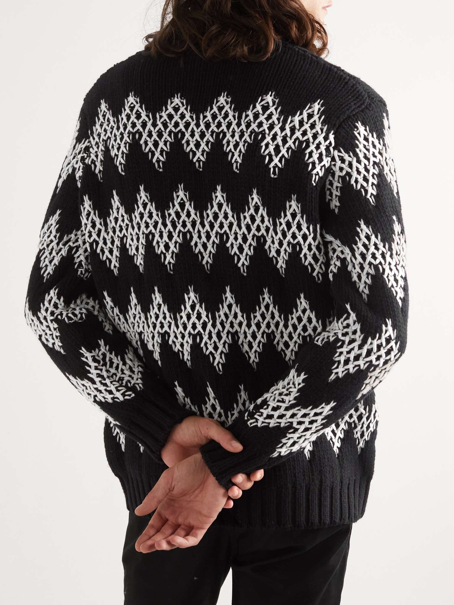 Logo-Appliquéd Crochet-Knit Wool Cardigan - 4