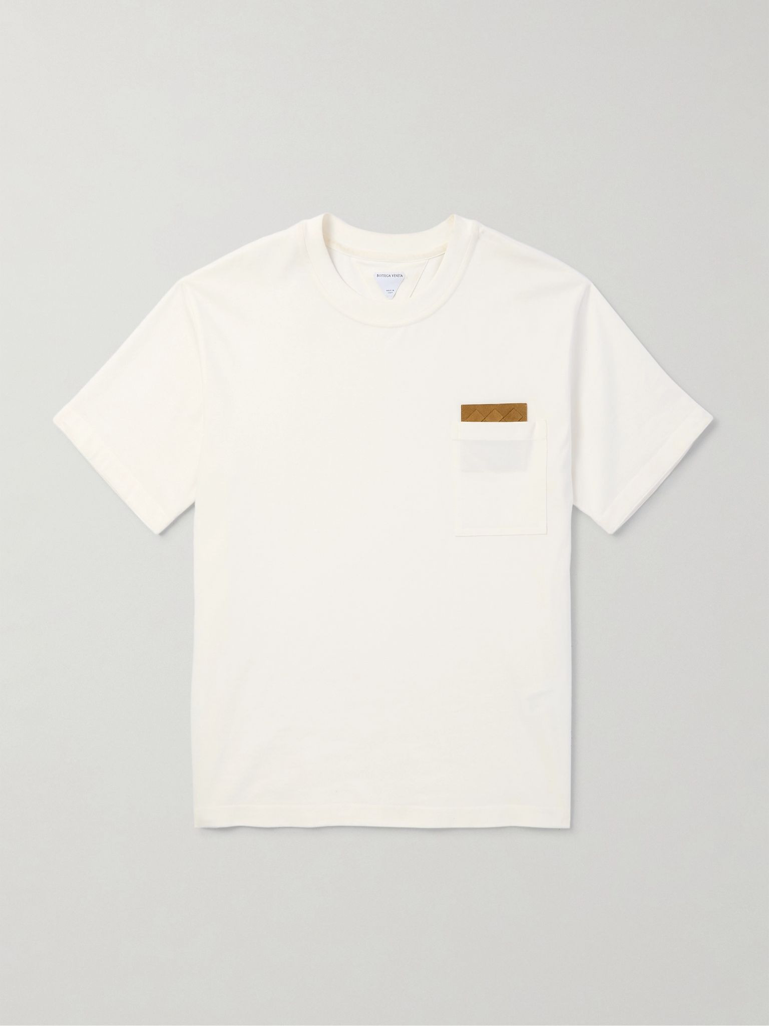 Intrecciato Suede-Trimmed Cotton-Jersey T-Shirt Off-white - 1