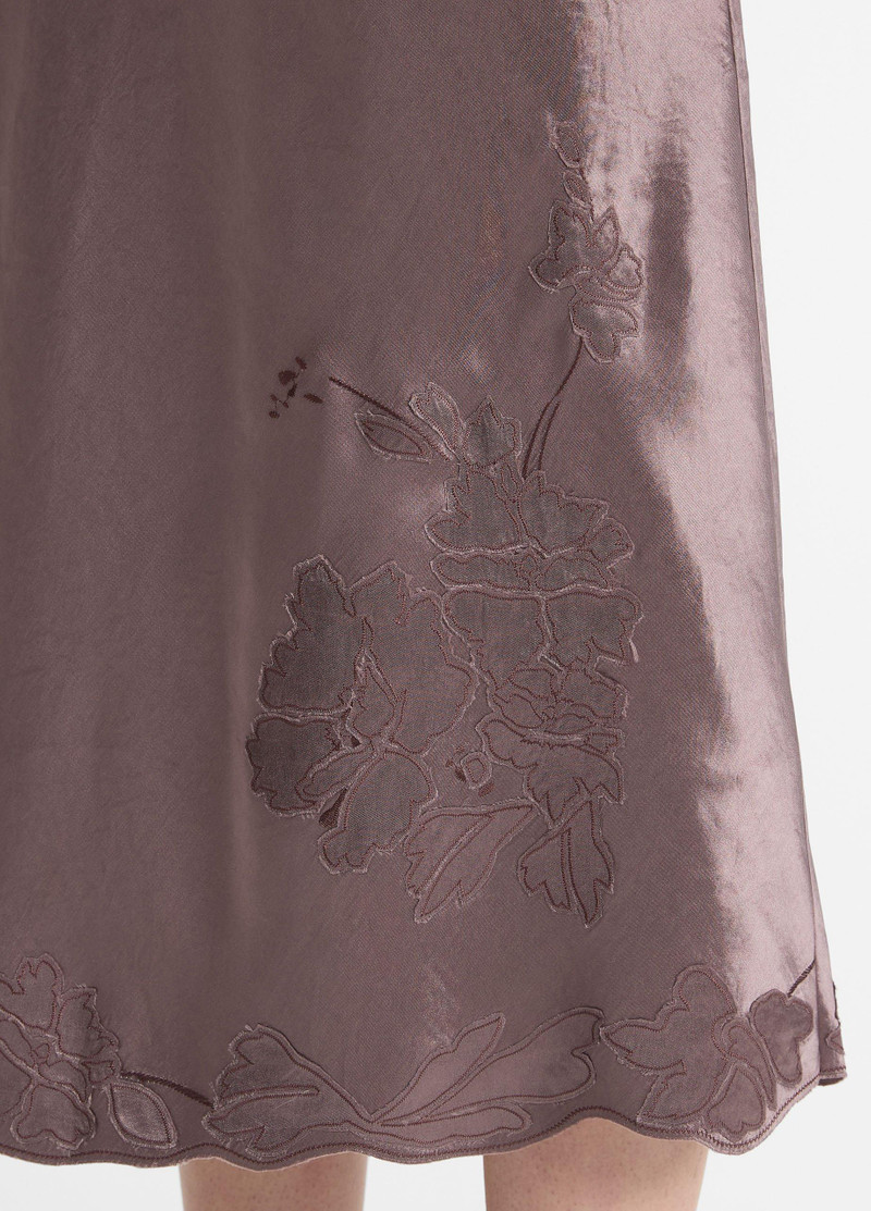 Floral-Embroidered Satin Slip Skirt 4