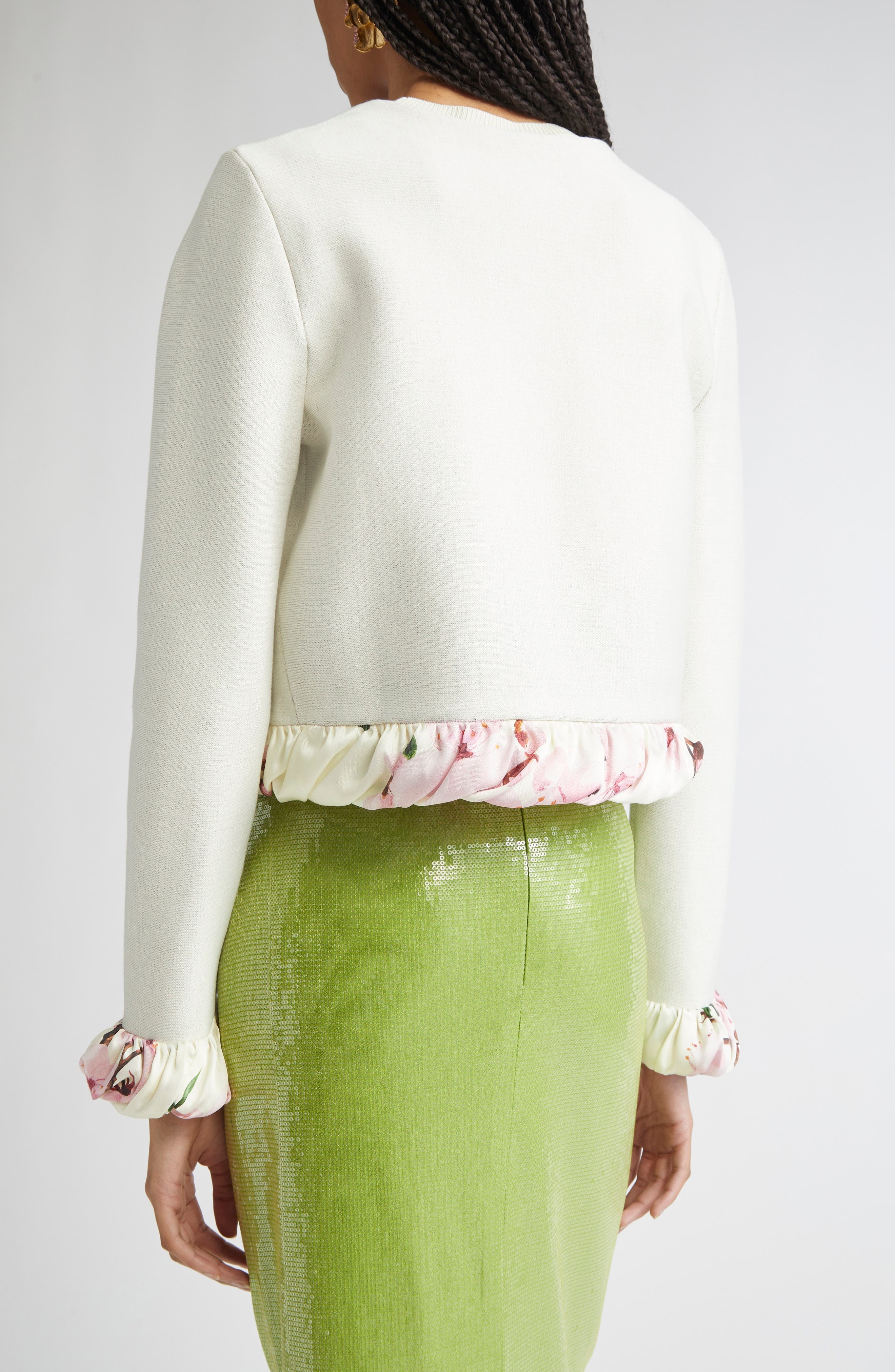 Oscar de la Renta Cherry Blossom Bubble Twist Cardigan in Ecru at Nordstrom - 3