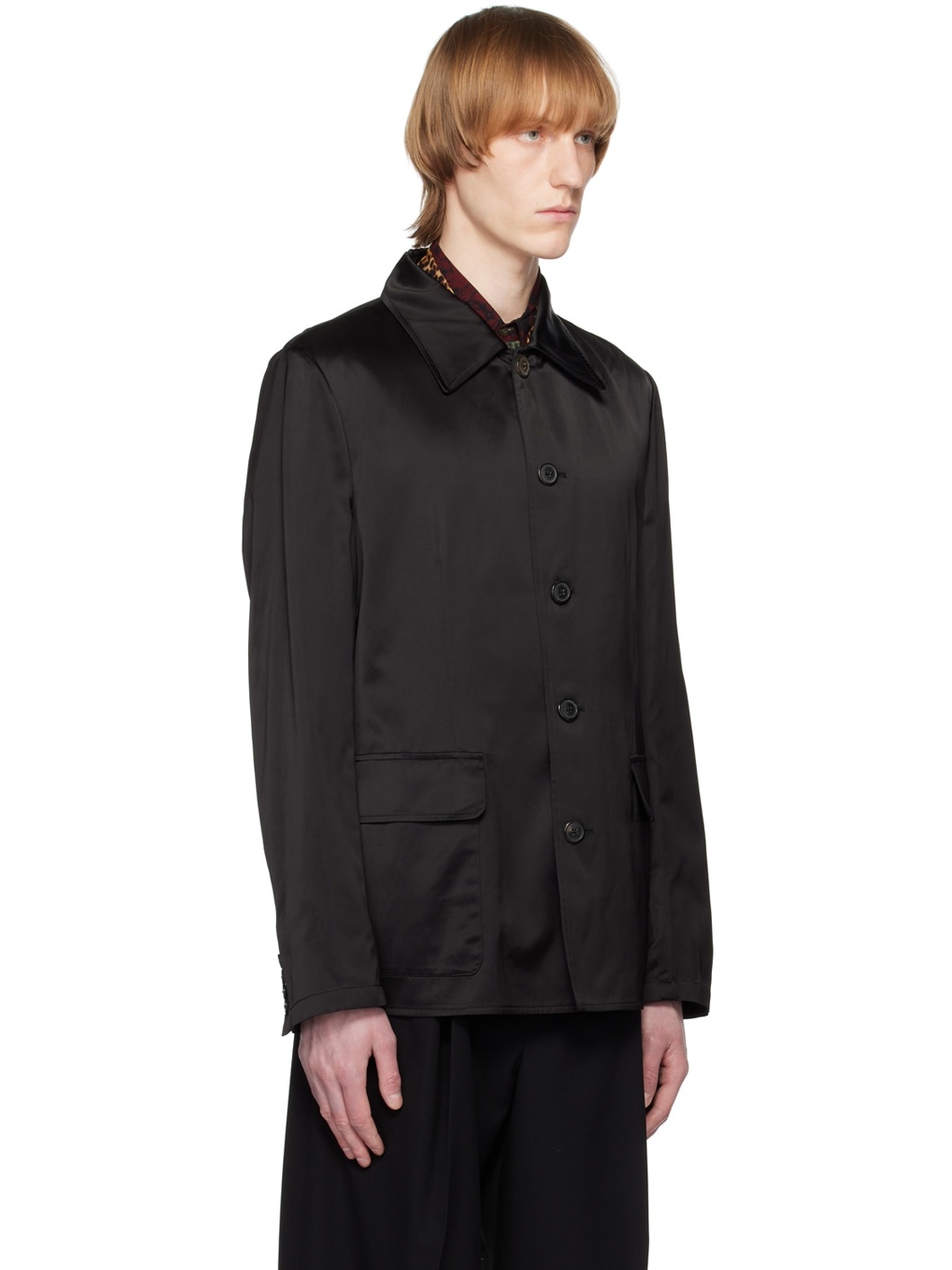 Black Spread Collar Jacket - 2