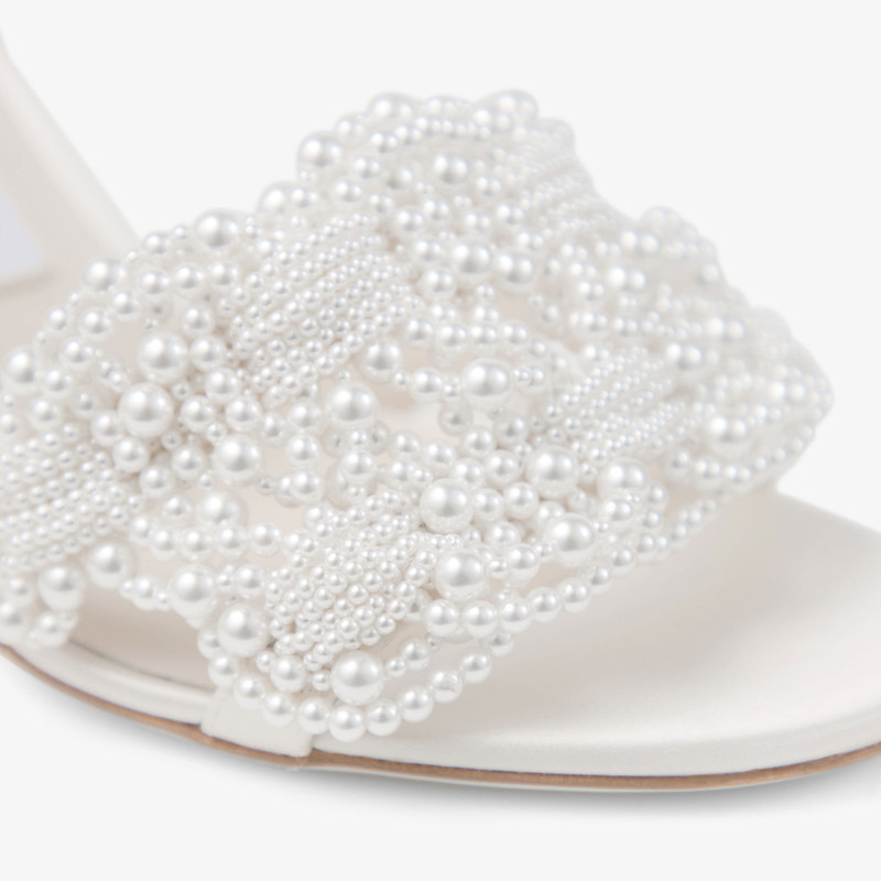 Cary 85 Ivory Satin Block Heel Sandal with Pearl Embellishments 3
