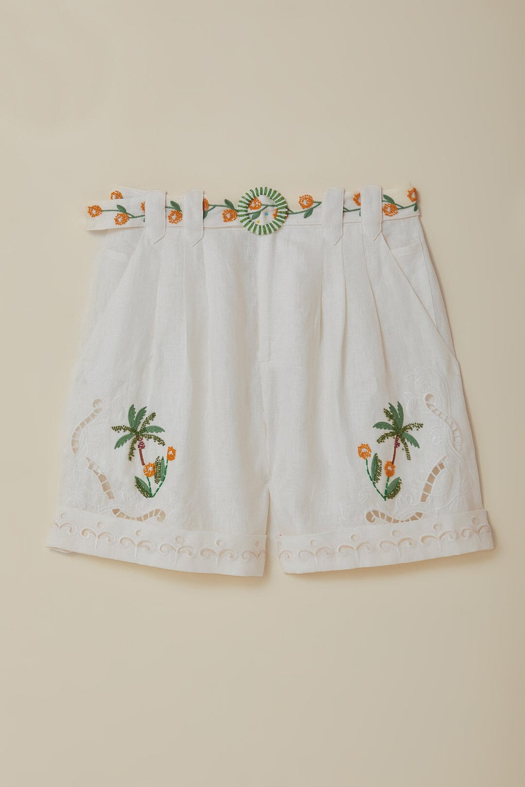 Off-White Coconut Tree Embroidered Richelieu Shorts - 7