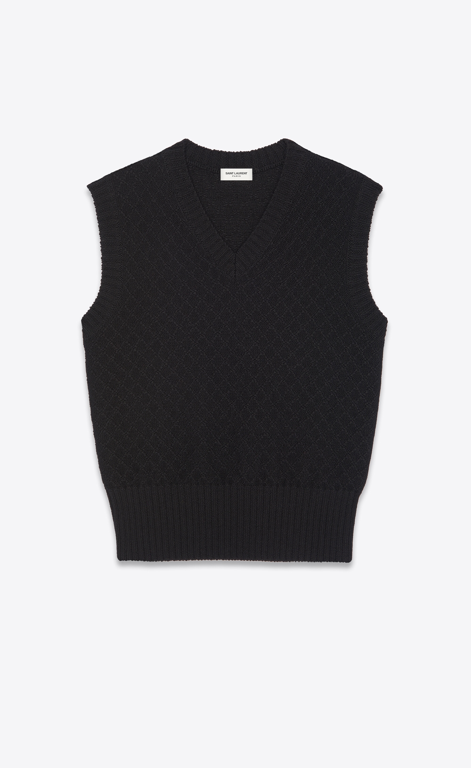 sleeveless sweater in diamond-patterned wool - 1