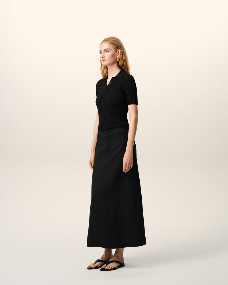 BLACK BLENDED LINEN TAILOR CONSTRUCTION LONG TRAPEZE SKIRT 6