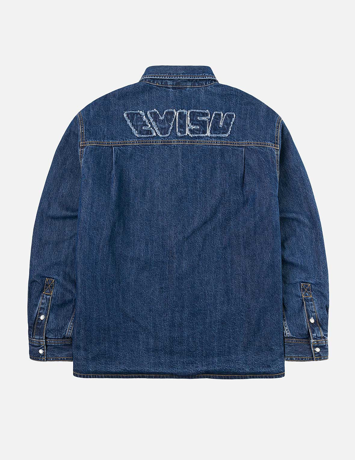Distressed Logo Appliqué Embroidery Relax Fit Denim Shirt - 4