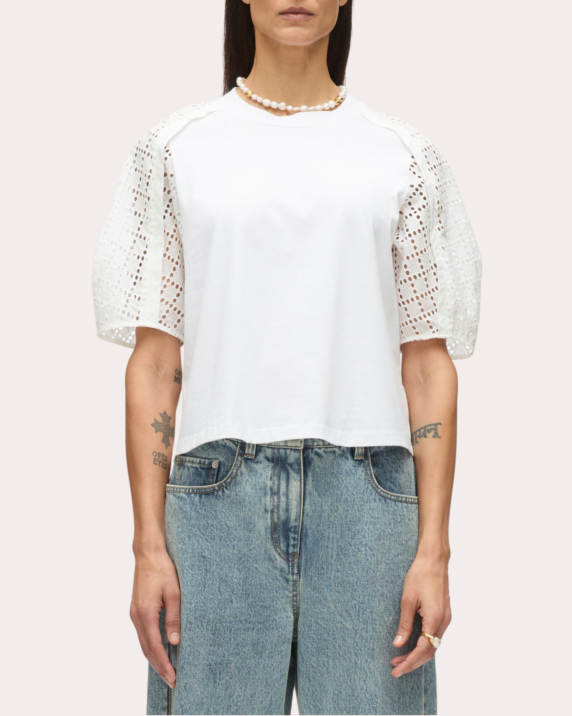 Broderie Anglaise Cotton Jersey Puff-Sleeve T-Shirt - 1