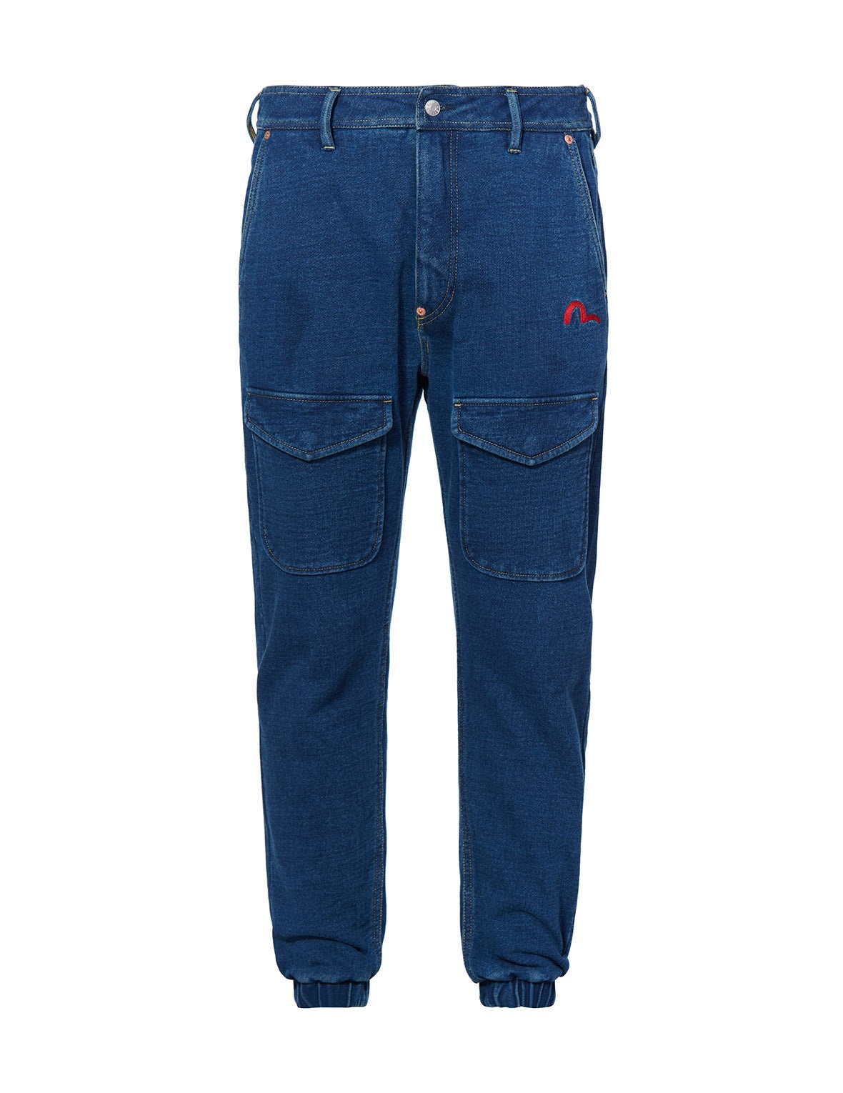 Multi-pockets Denim Jogger Jeans with Brushstroke Daicock Print - 9