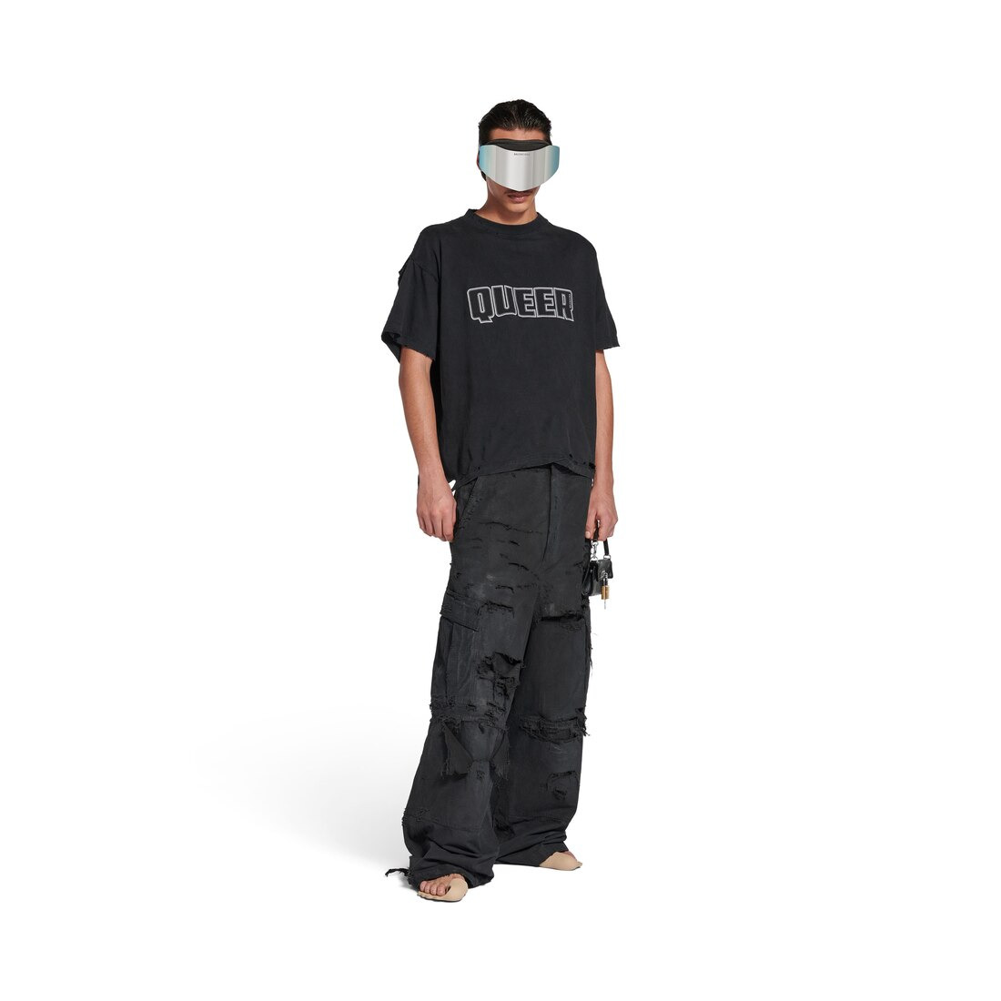 Queer Typo Boxy T-shirt in Black Faded - 2