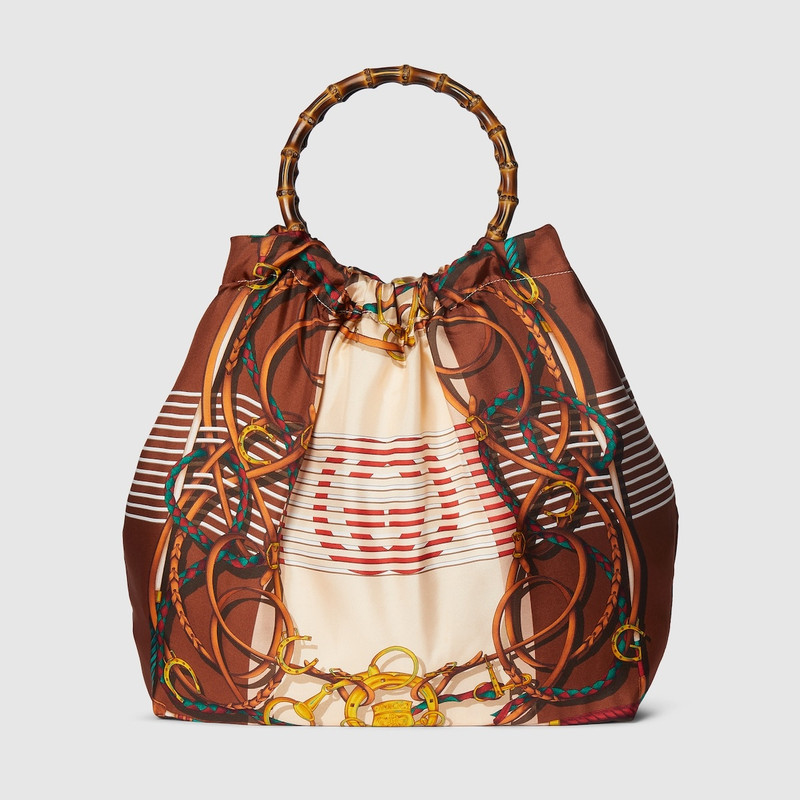 Silk maxi tote bag with bamboo handle 6
