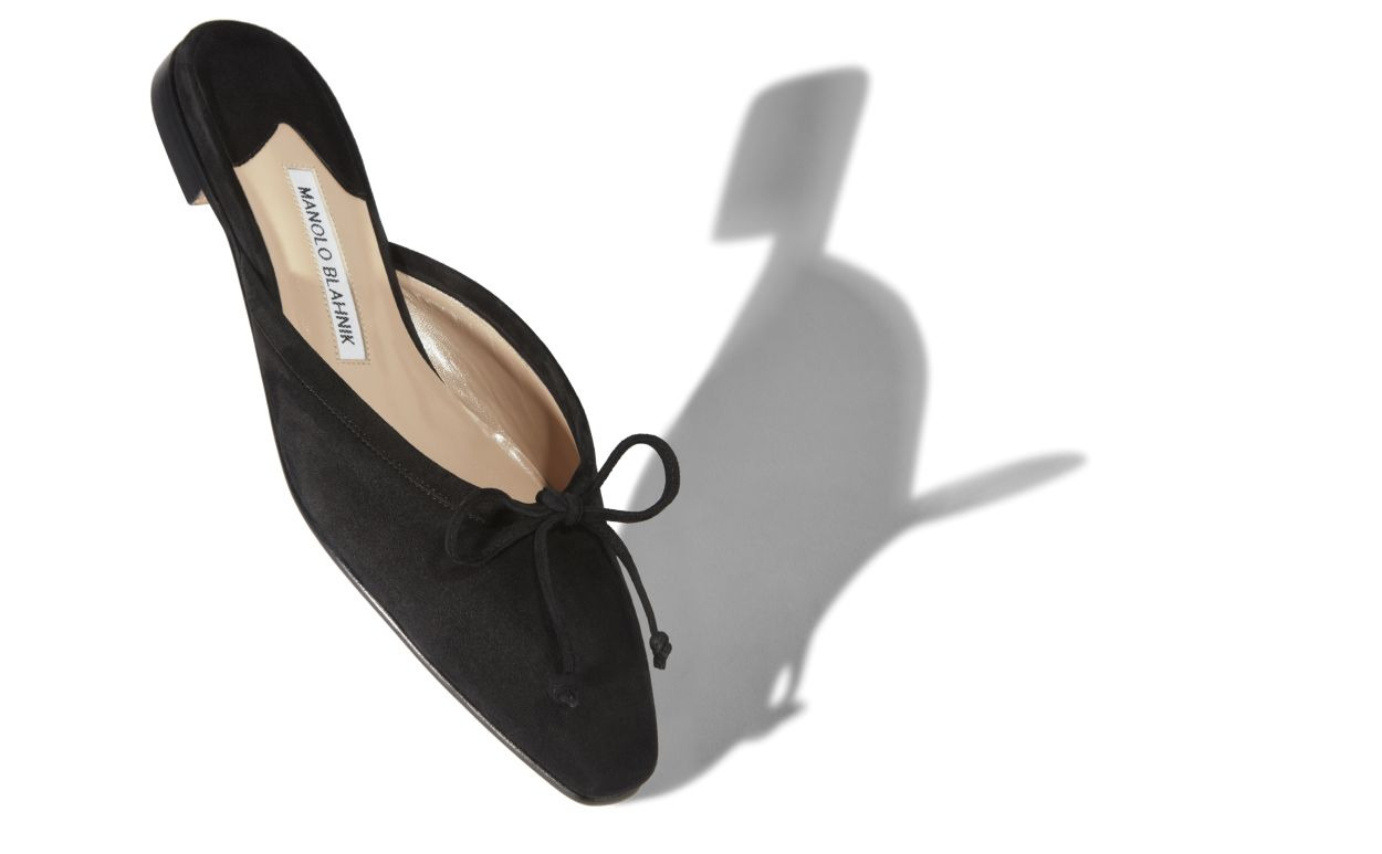 Black Suede Flat Mules - 2