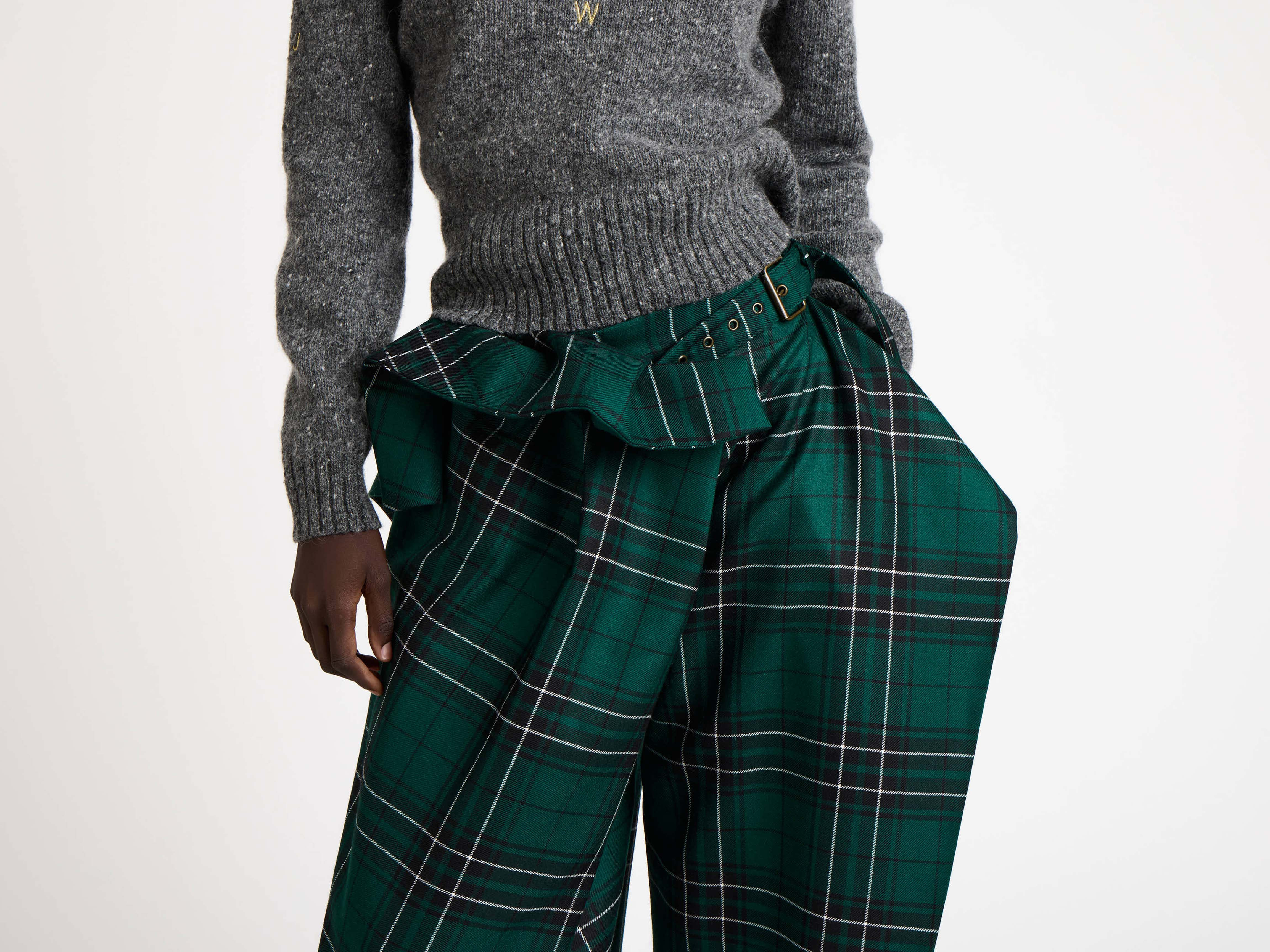 FOLD OVER TROUSERS IN FOREST GREEN TARTAN - 4