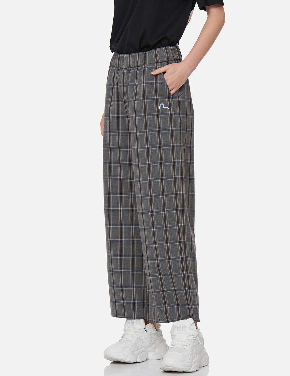 CHECKED WIDE-LEG PANTS - 4