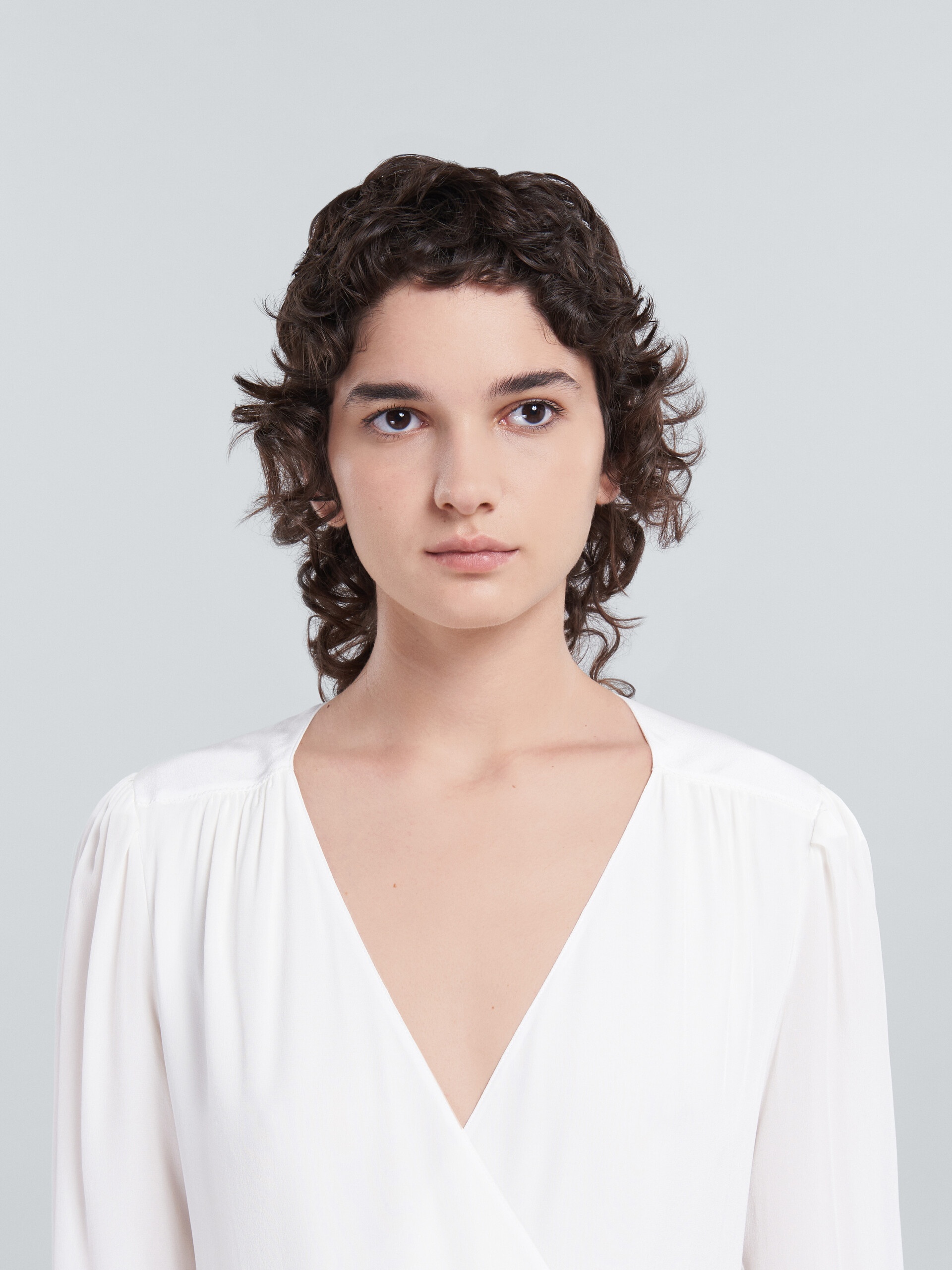 WHITE SILK WRAP DRESS - 4