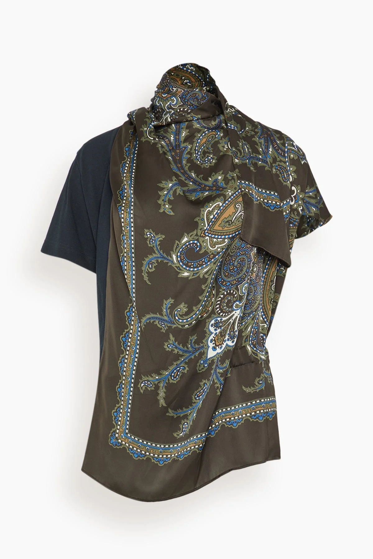 Paisley Print Cotton Jersey T-Shirt in Navy/Khaki - 1
