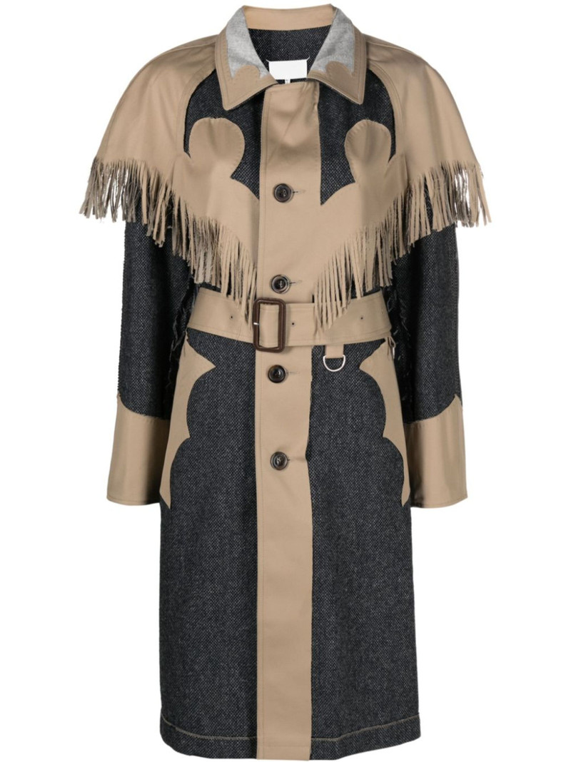 fringed panelled single-breasted coat 1