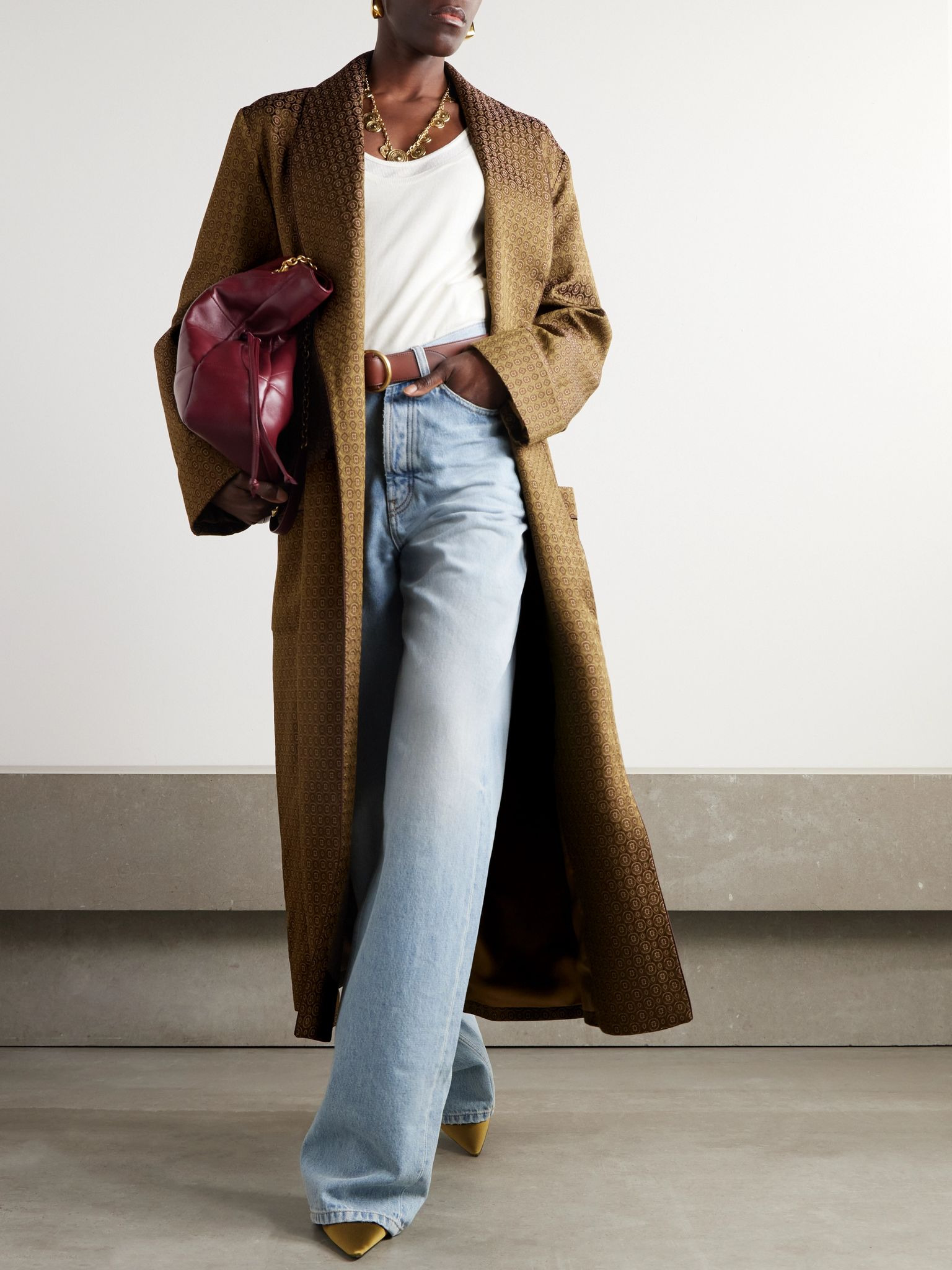Belted jacquard coat Metallic - 2