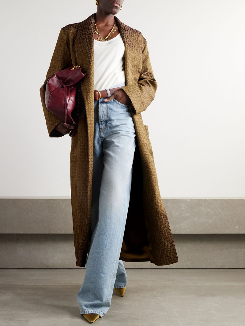 SAINT LAURENT Belted jacquard coat Metallic outlook