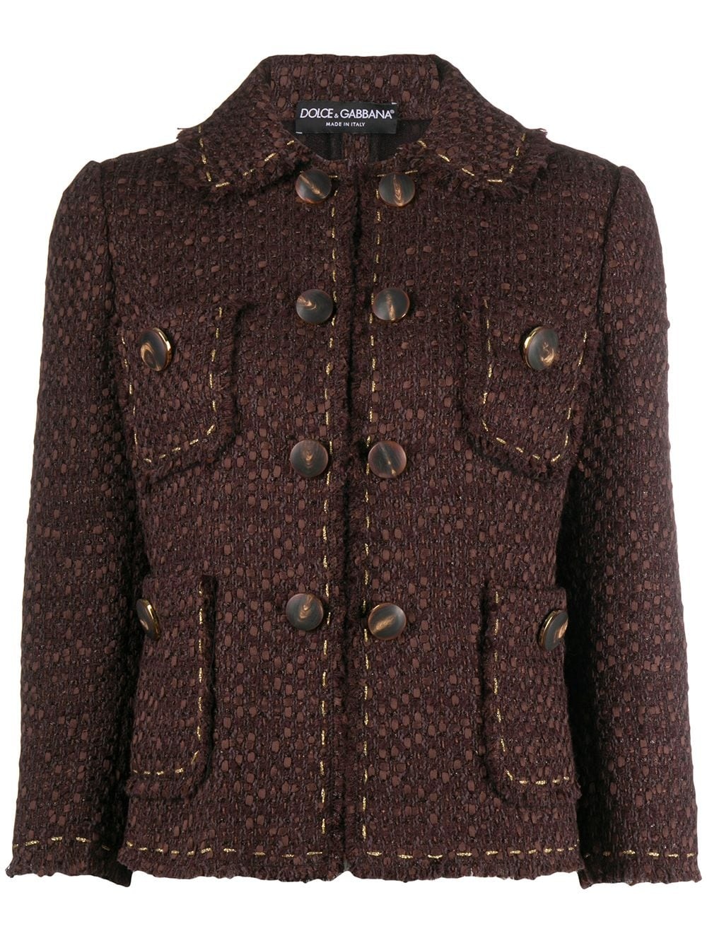 cropped-sleeve tweed jacket - 1