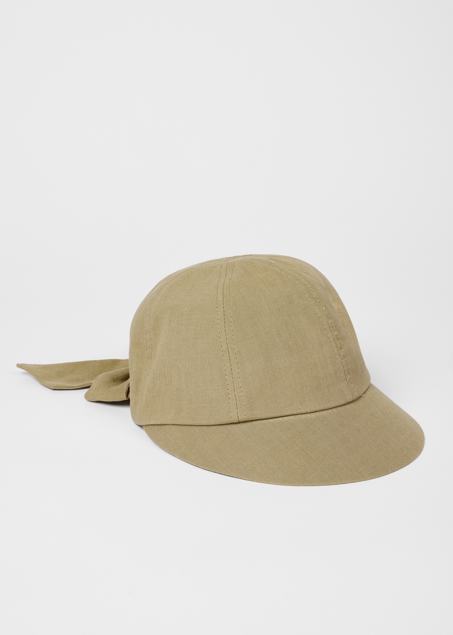 Women's Light Khaki Linen Bow Cap - 4
