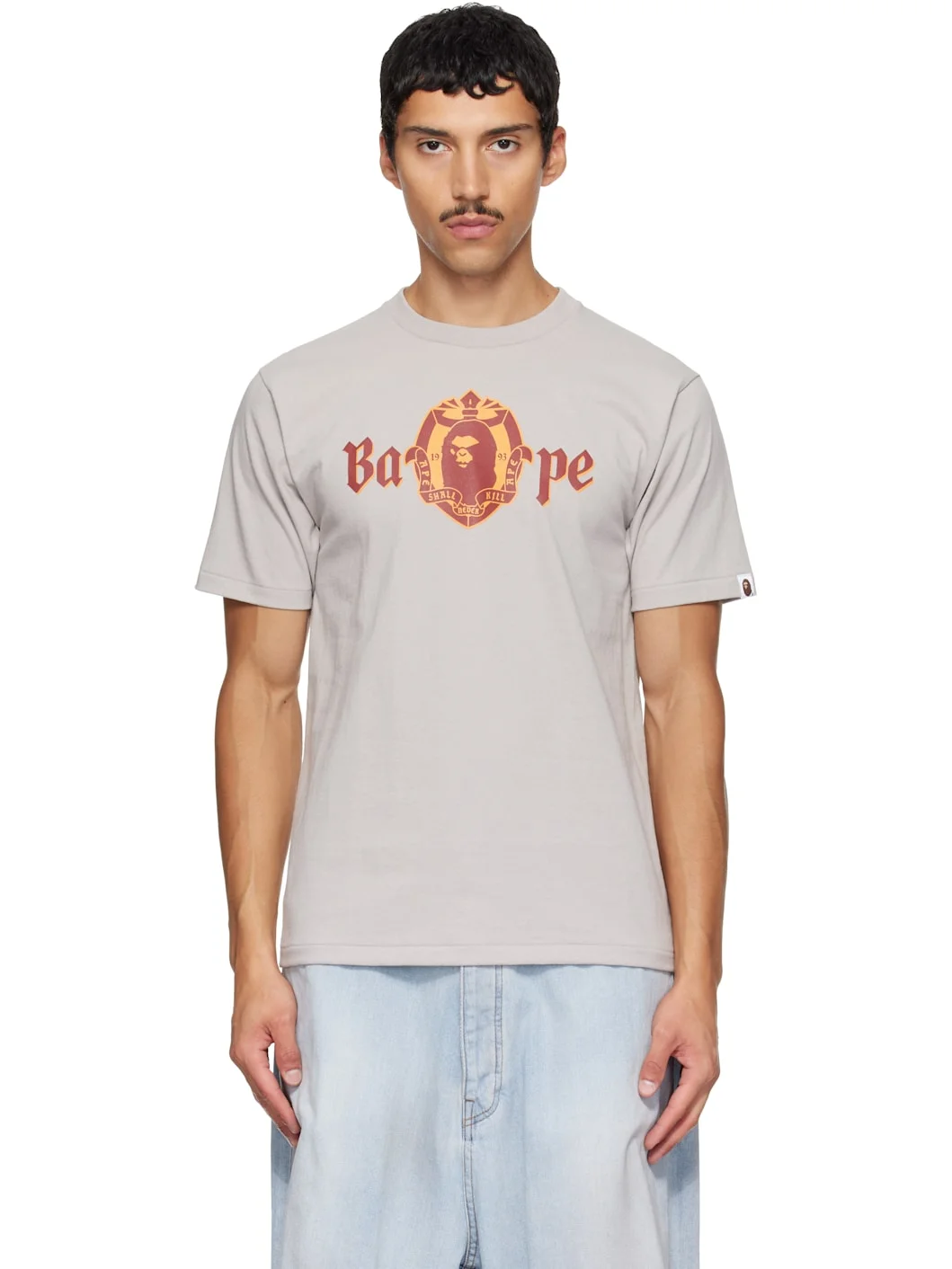 Gray 'BAPE' Old English Logo T-shirt - 1