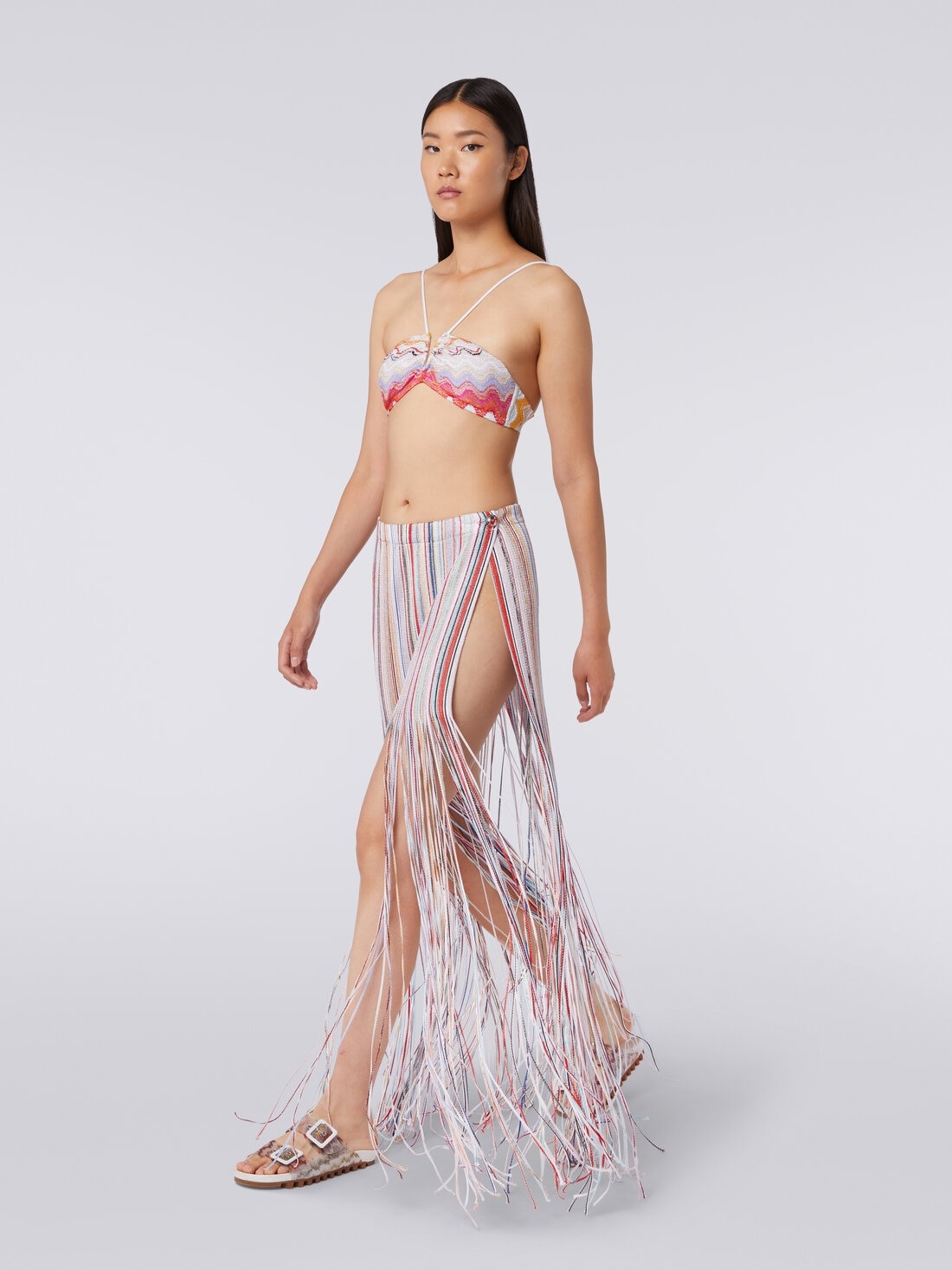 Long wrap-around skirt with fringes and lurex - 3